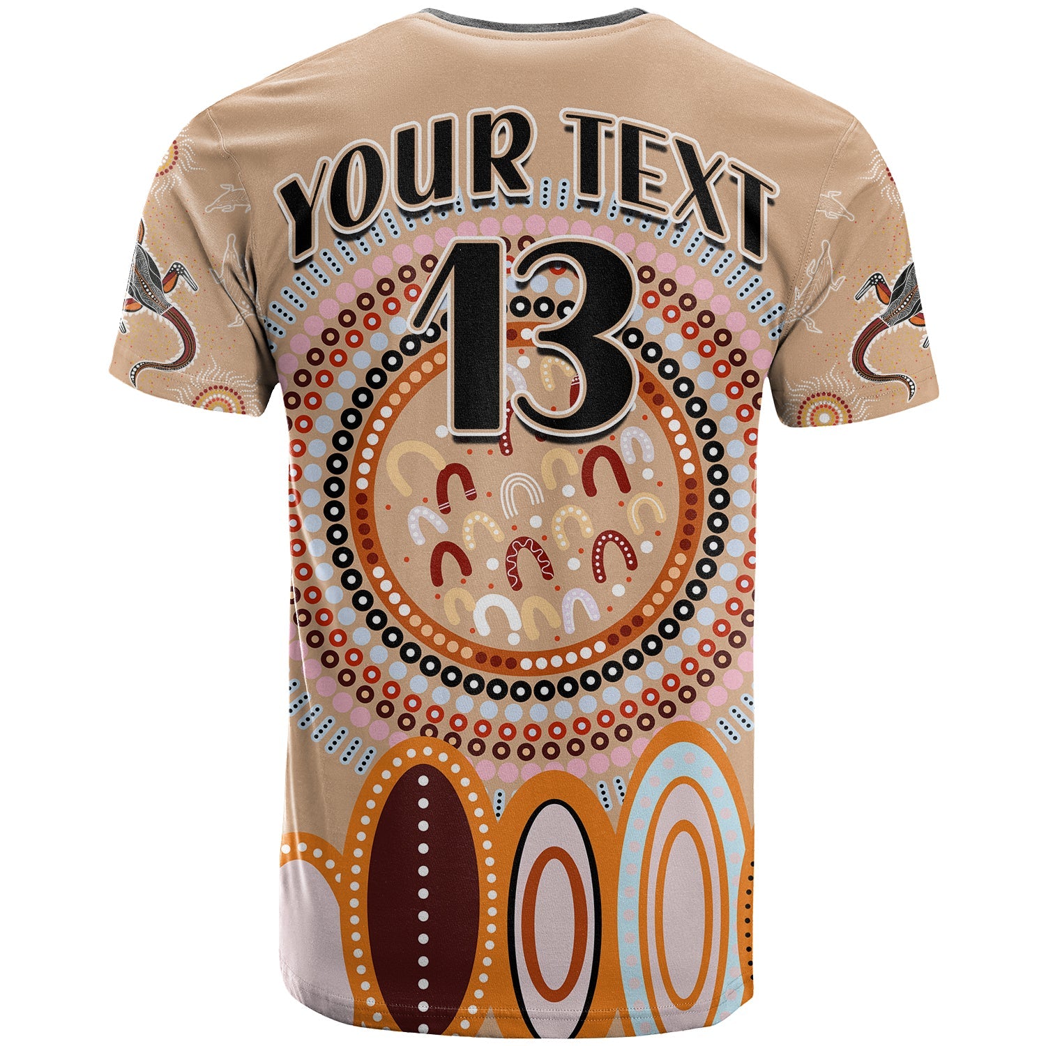 (Custom Text and Number) Aboriginal Stand Up T Shirt Circle Dot with Lizard Version PeachPuff - Vibe Hoodie Shop