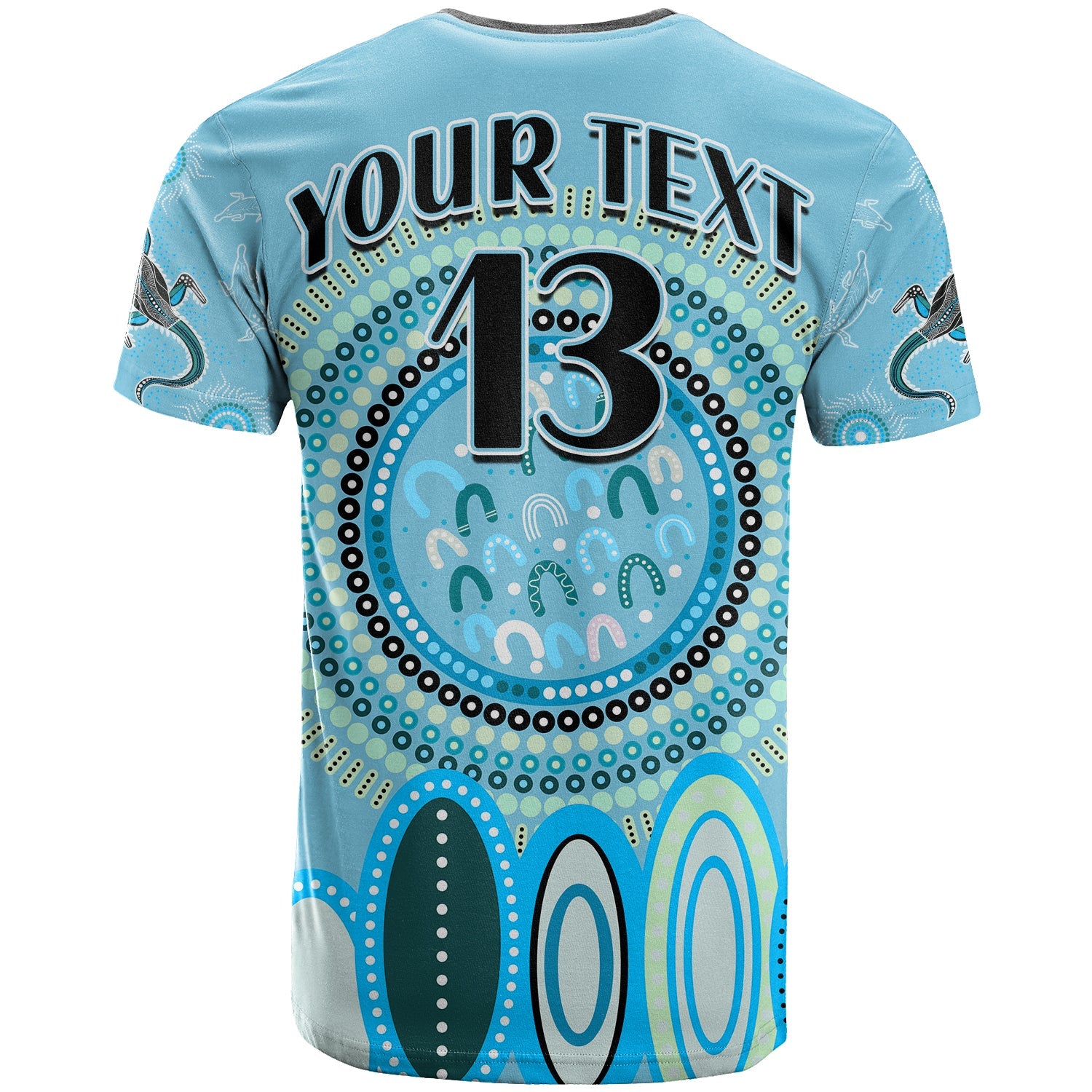 (Custom Text and Number) Aboriginal Stand Up T Shirt Circle Dot with Lizard Version Blue - Vibe Hoodie Shop