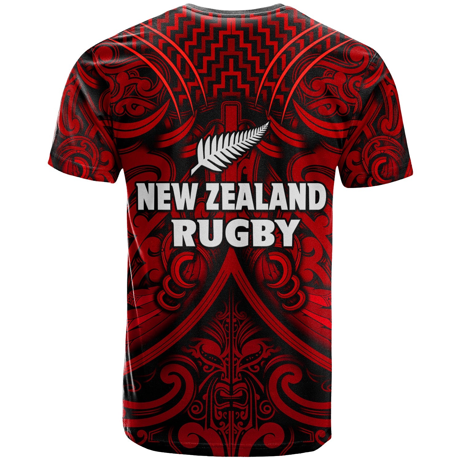 New Zealand Silver Fern Rugby T Shirt All Black Red NZ Maori Pattern - Vibe Hoodie Shop