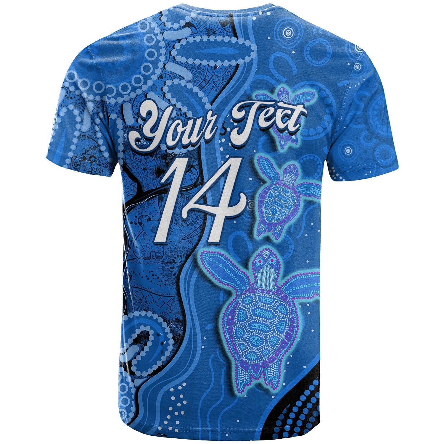 (Custom Text And Number) Australian Aboriginal Art T shirt Aussie Turtle Blue Version - Vibe Hoodie Shop
