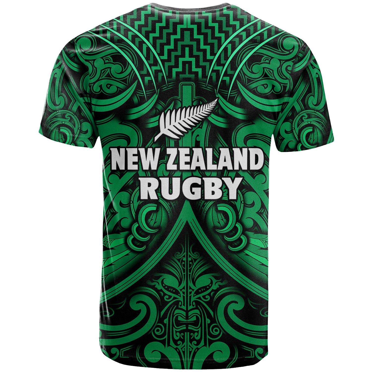 New Zealand Silver Fern Rugby T Shirt All Black Green NZ Maori Pattern - Vibe Hoodie Shop