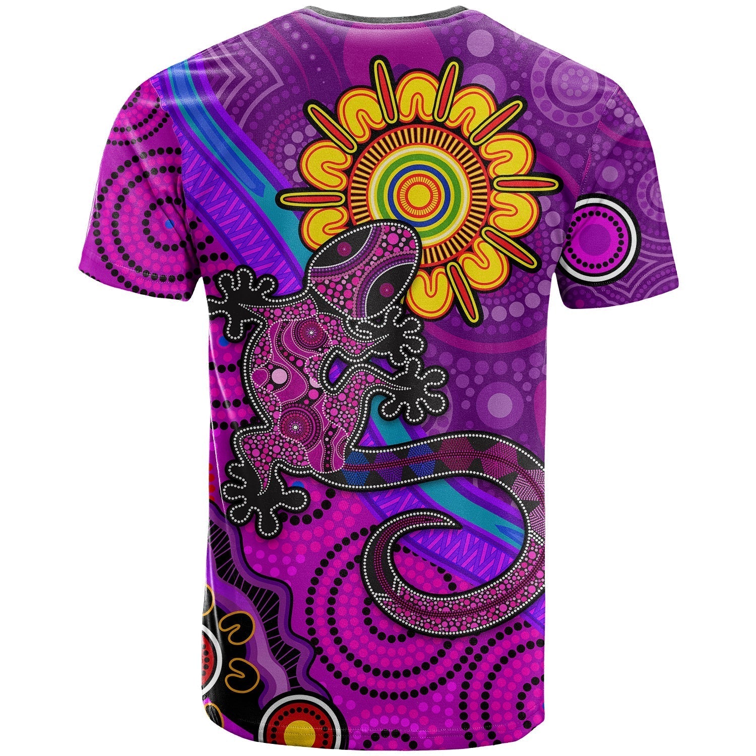 Australia Lizard and Sun T shirt Aboriginal Art Purple - Vibe Hoodie Shop