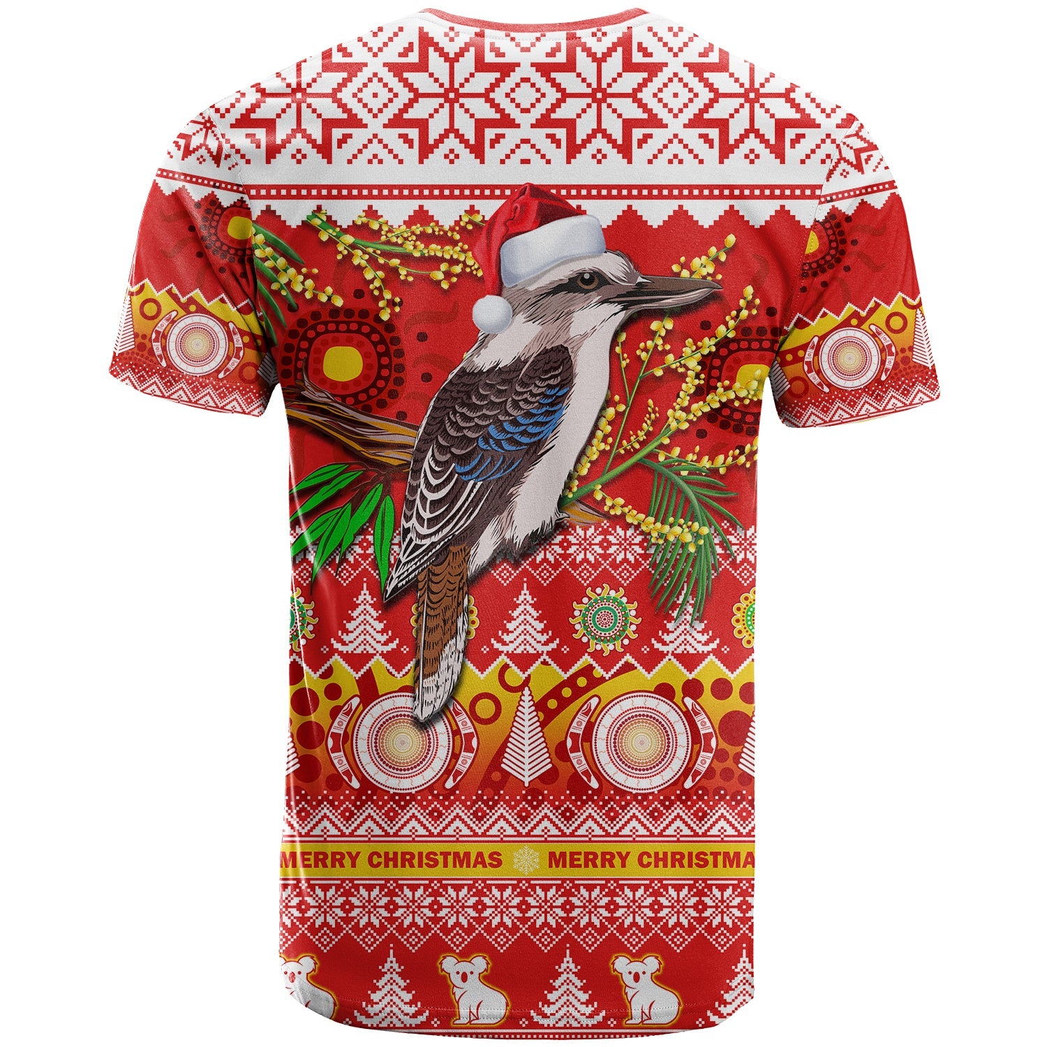 Australia T Shirt Kookaburra Mix Golden Wattle Aboriginal Art Merry Christmas - Vibe Hoodie Shop