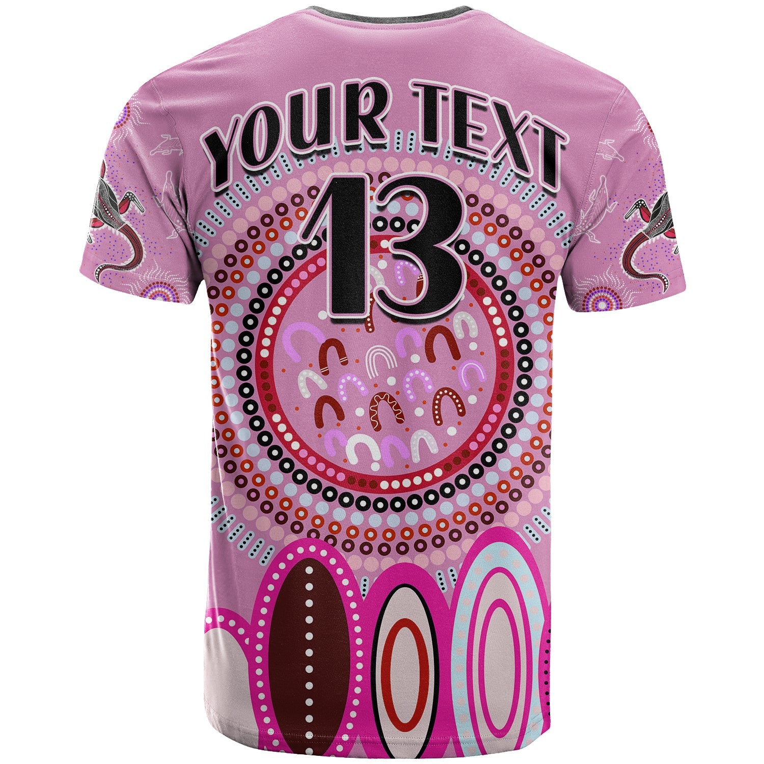 (Custom Text and Number) Aboriginal Stand Up T Shirt Circle Dot with Lizard Version Pink - Vibe Hoodie Shop