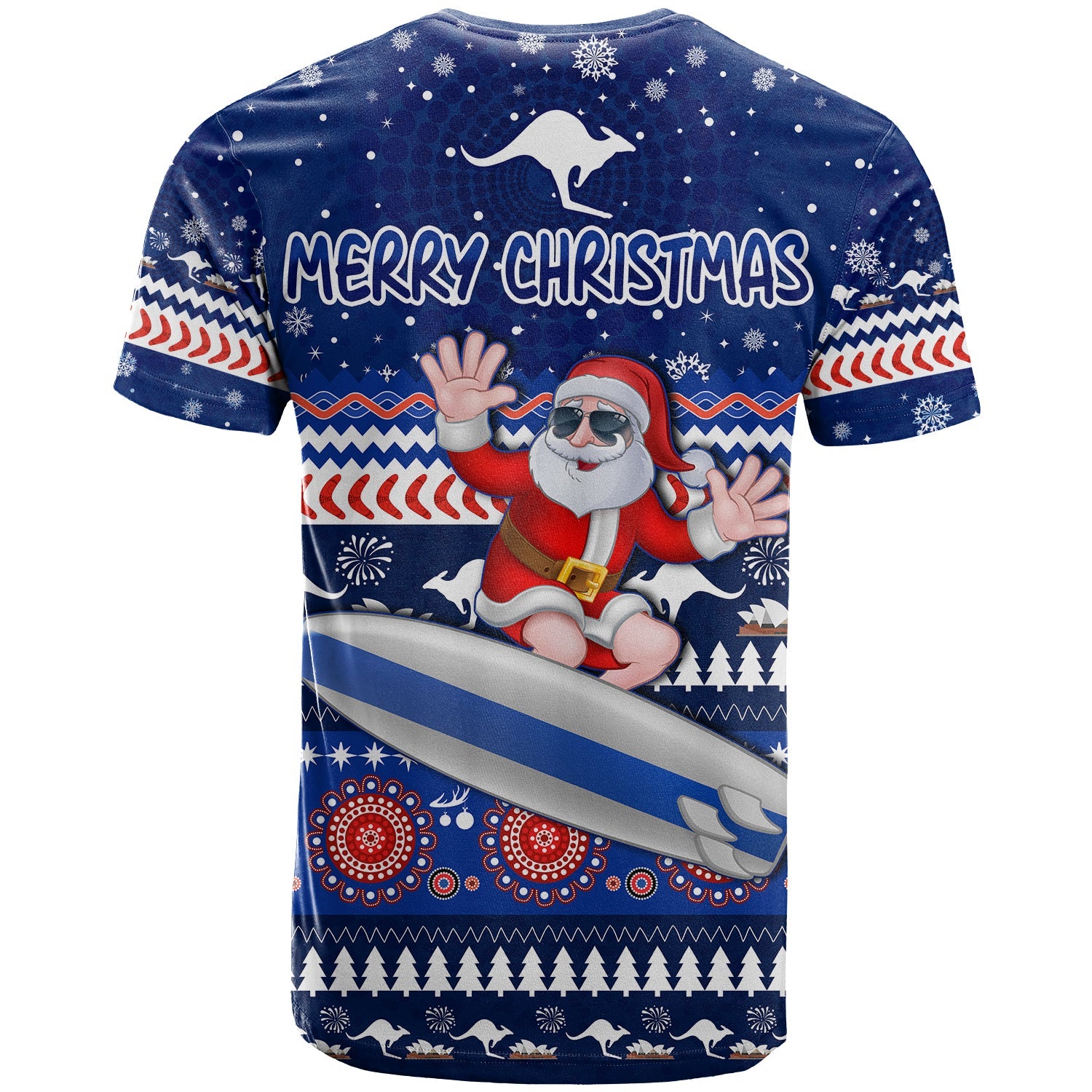 Australia Christmas T Shirt Aussie Aboriginal Santa Claus is Surfing with Kangaroo - Vibe Hoodie Shop