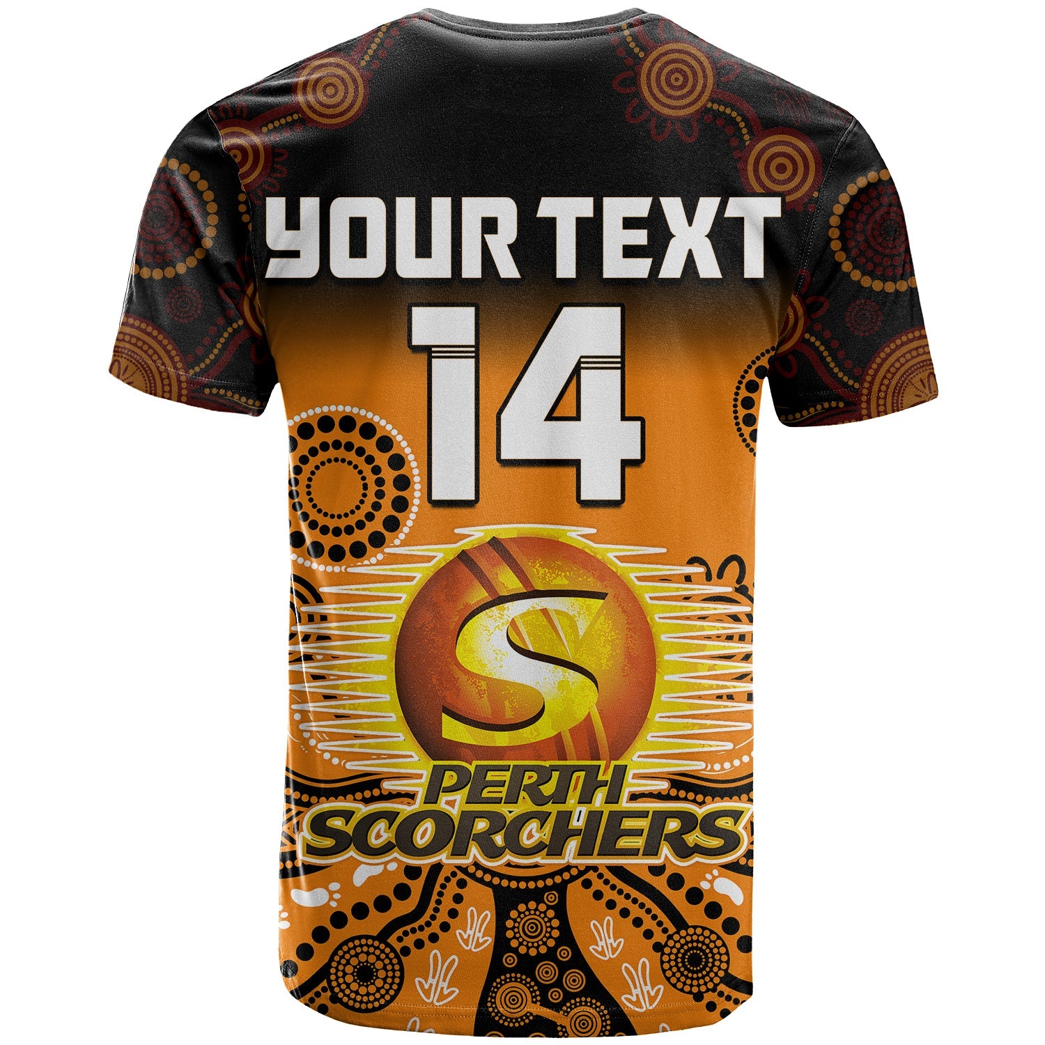 (Custom Text And Number) Perth Scorchers T Shirt Gradient Aboriginal Dot Painting - Vibe Hoodie Shop