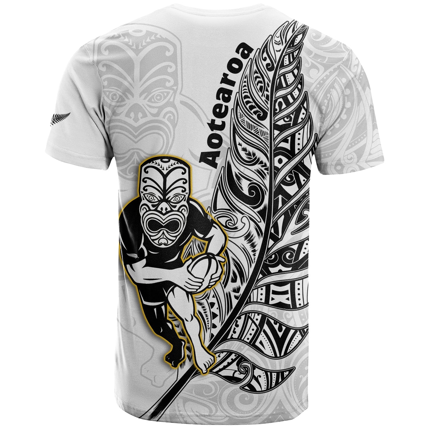 New Zealand Silver Fern Rugby T Shirt All Black Maori Version White - Vibe Hoodie Shop