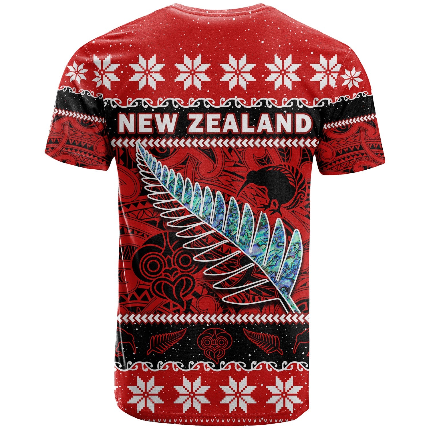 New Zealand Christmas T Shirt Paua Shell Silver Fern Meri Kirihimete - Vibe Hoodie Shop