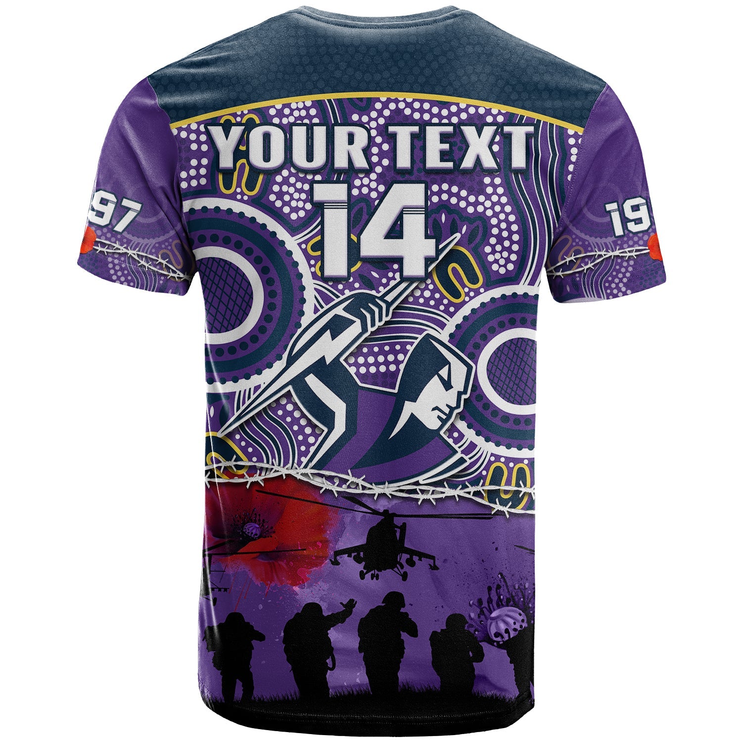 (Custom Text And Number) Melbourne Storm Rugby ANZAC T Shirt Indigenous Poppy Australian Army - Vibe Hoodie Shop