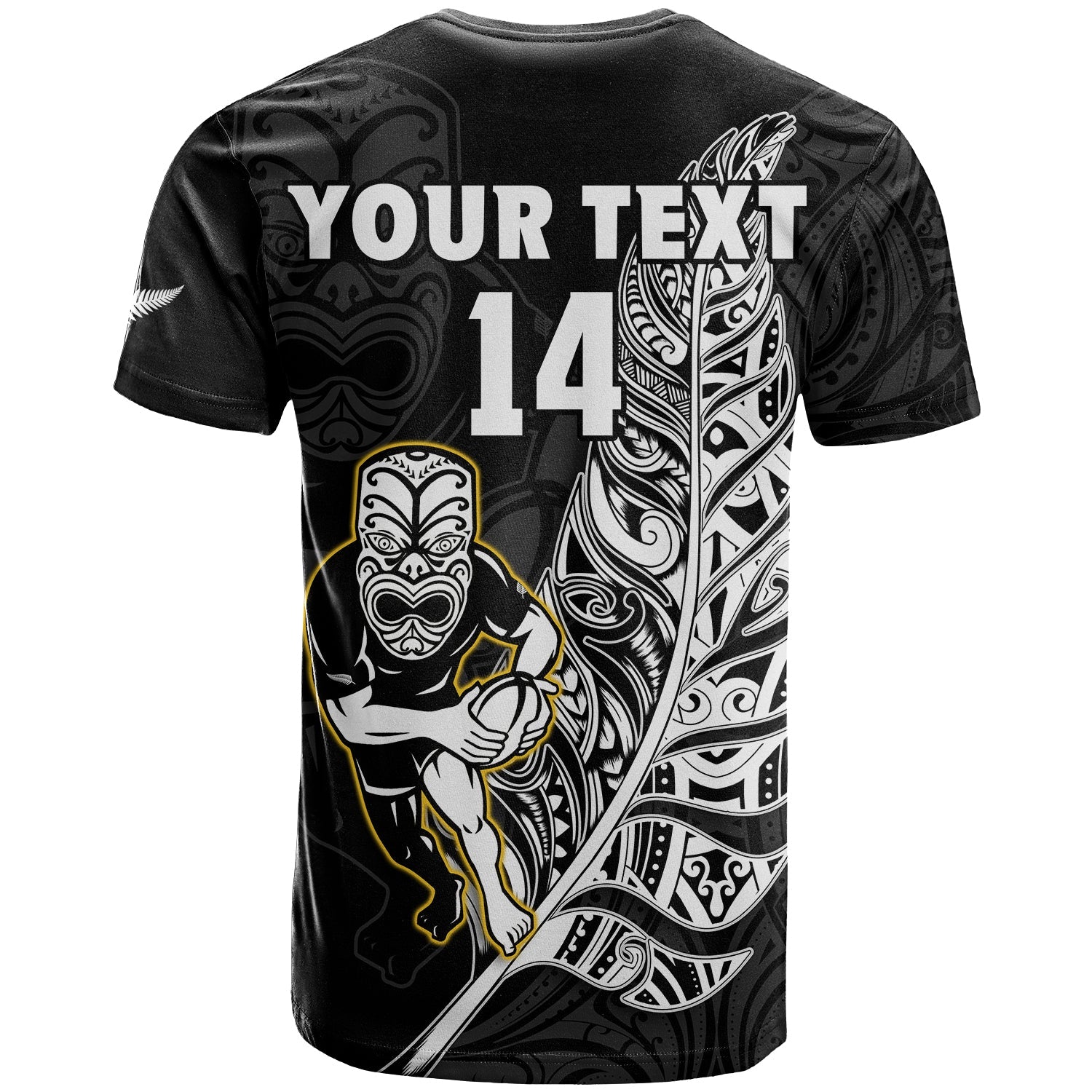 (Custom Text And Number) New Zealand Silver Fern Rugby T Shirt All Black Maori Version Black - Vibe Hoodie Shop