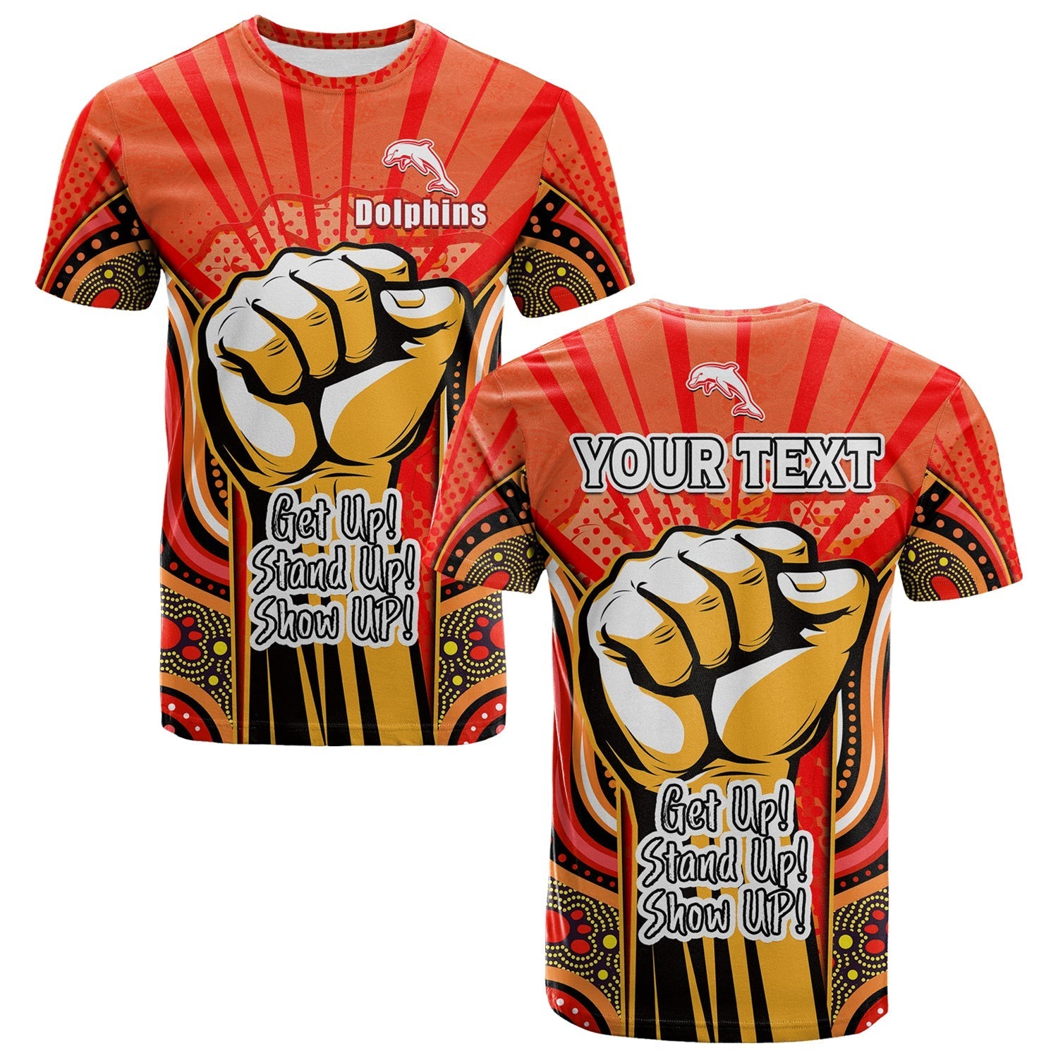 (Custom Personalised) Dolphins NAIDOC Week 2022 T shirt Aboriginal Art Get Up Stand Up Show Up - Vibe Hoodie Shop