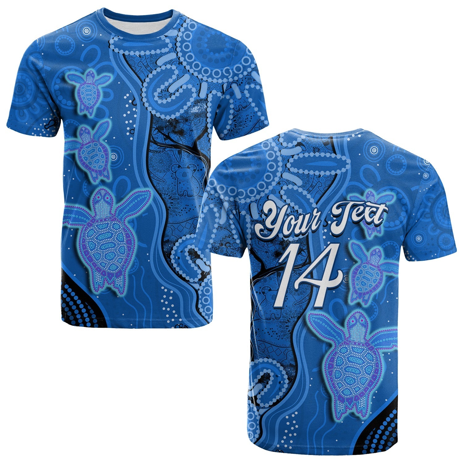 (Custom Text And Number) Australian Aboriginal Art T shirt Aussie Turtle Blue Version - Vibe Hoodie Shop