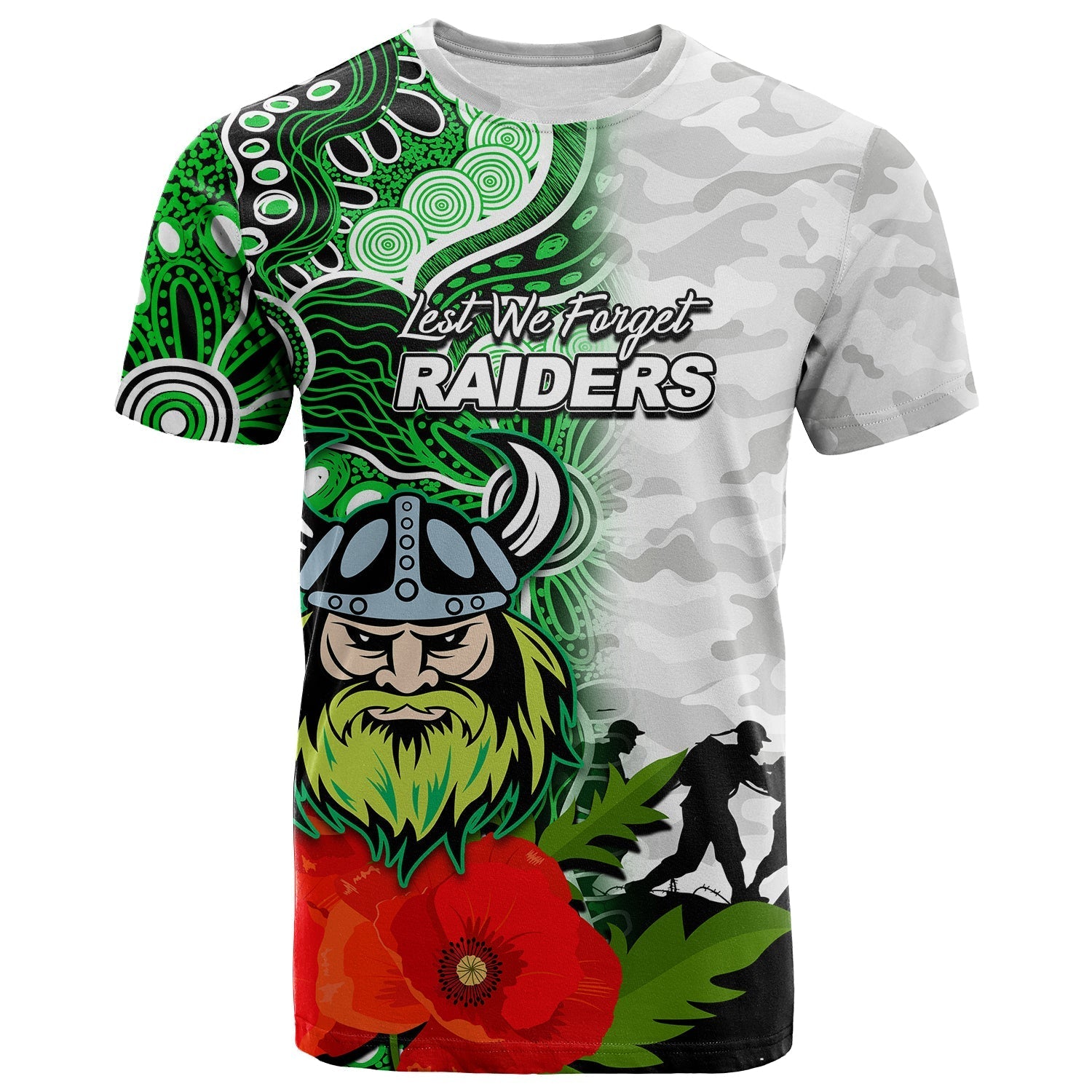 (Custom Personalised) Raiders ANZAC Day Aboriginal Mix Army Patterns T shirt - Vibe Hoodie Shop