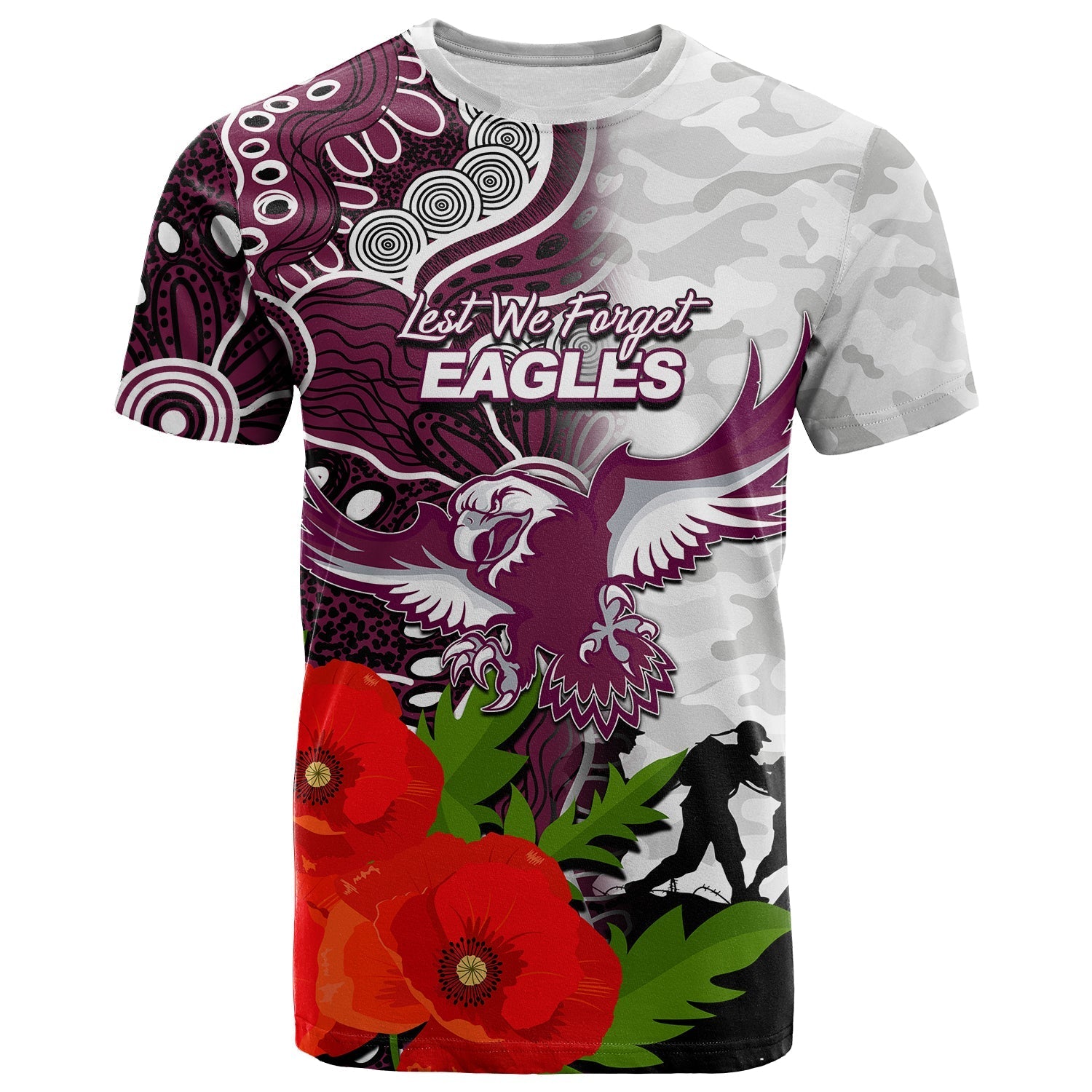 (Custom Personalised) Sea Eagles ANZAC Day Aboriginal Mix Army Patterns T shirt - Vibe Hoodie Shop