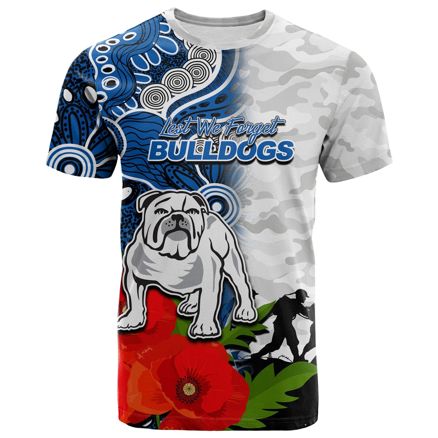 (Custom Personalised) Bulldogs ANZAC Day Aboriginal Mix Army Patterns T shirt - Vibe Hoodie Shop