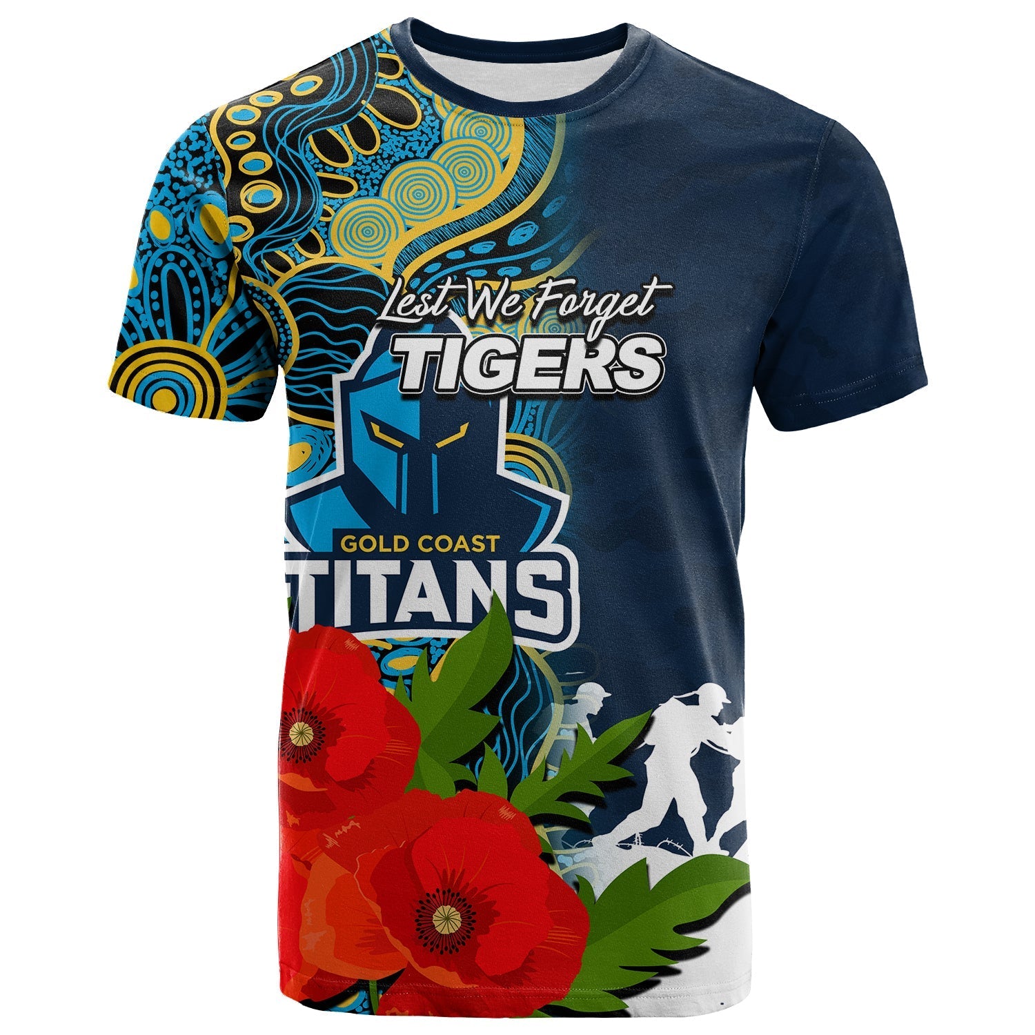 (Custom Personalised) Titans ANZAC Day Aboriginal Mix Army Patterns T shirt - Vibe Hoodie Shop