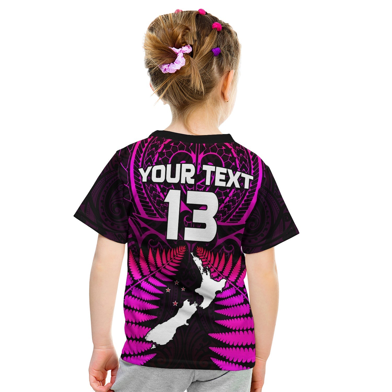 (Custom Text and Number) Aotearoa Fern T shirt KID New Zealand Hei Tiki Purple Style - Vibe Hoodie Shop