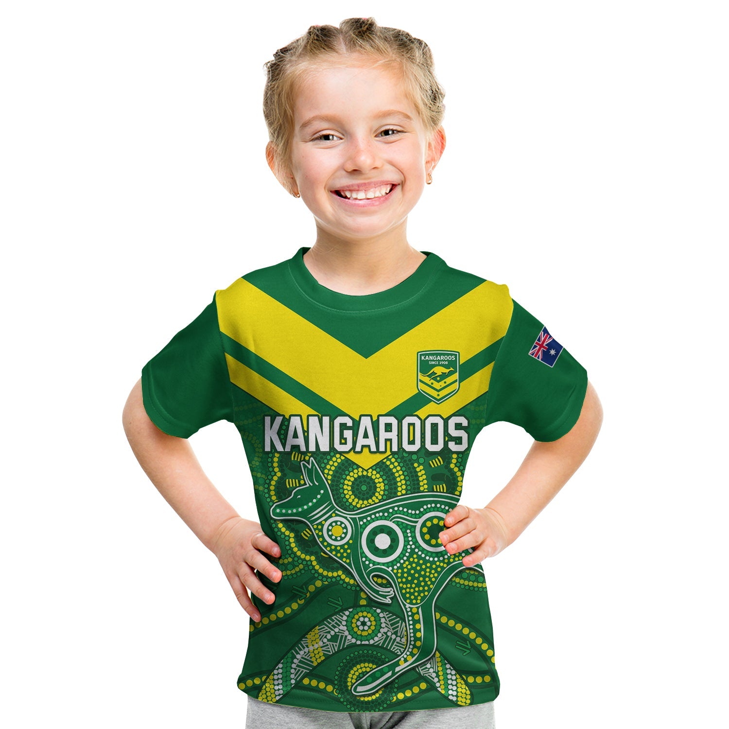 (Custom Text and Number) Australia Rugby T Shirt KID Kangaroos Boomerang Aboriginal - Vibe Hoodie Shop