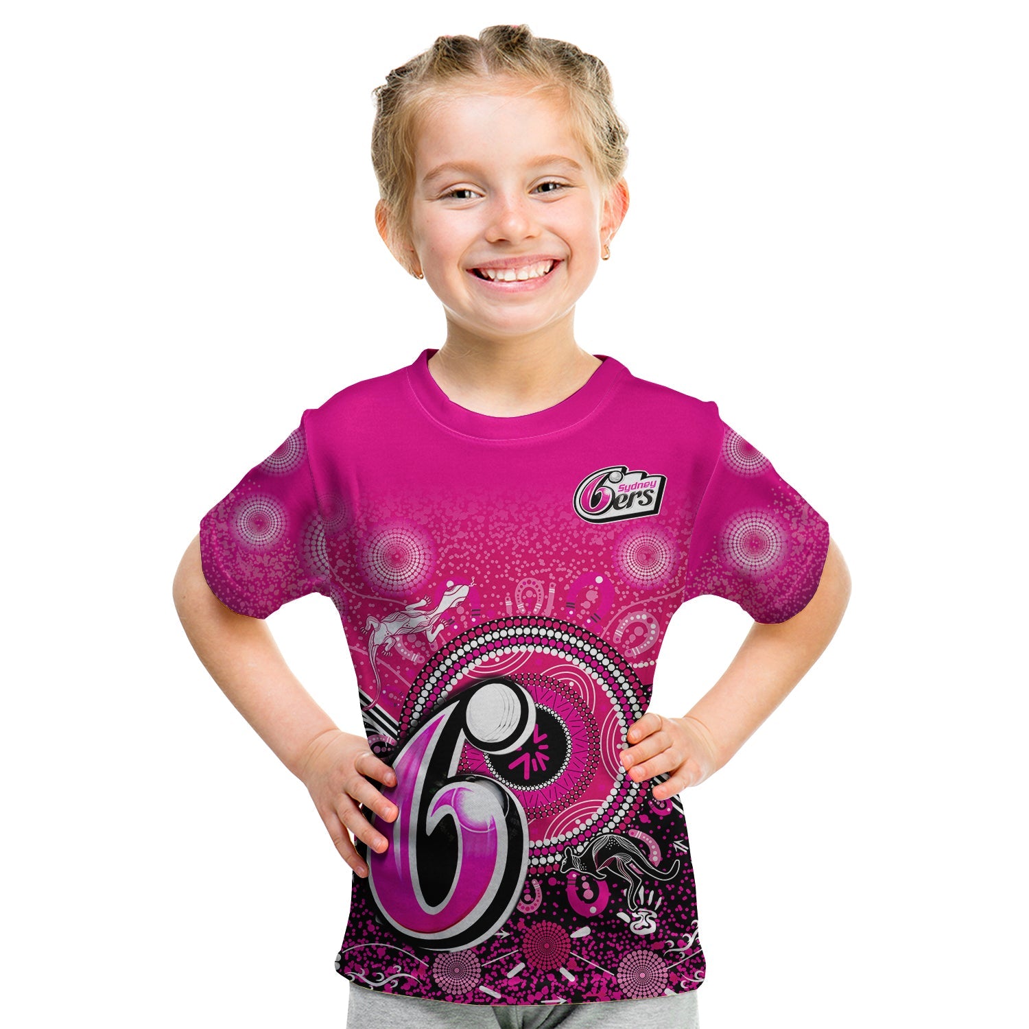 (Custom Text and Number) Sydney Sixers T Shirt KID Aboriginal Australia Cricket Champion - Vibe Hoodie Shop