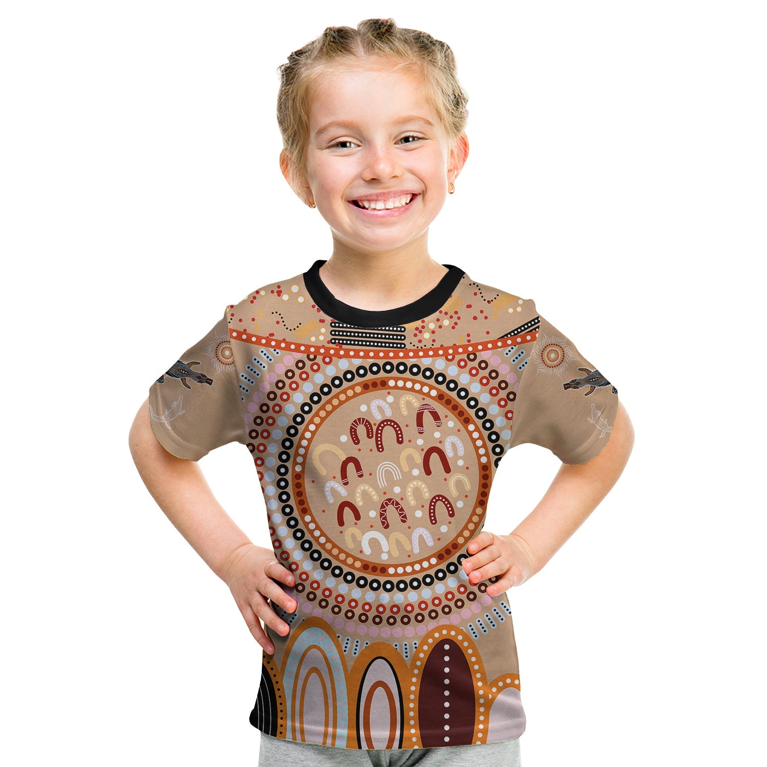 (Custom Text and Number) Aboriginal Stand Up T Shirt KID Circle Dot with Lizard Version PeachPuff - Vibe Hoodie Shop