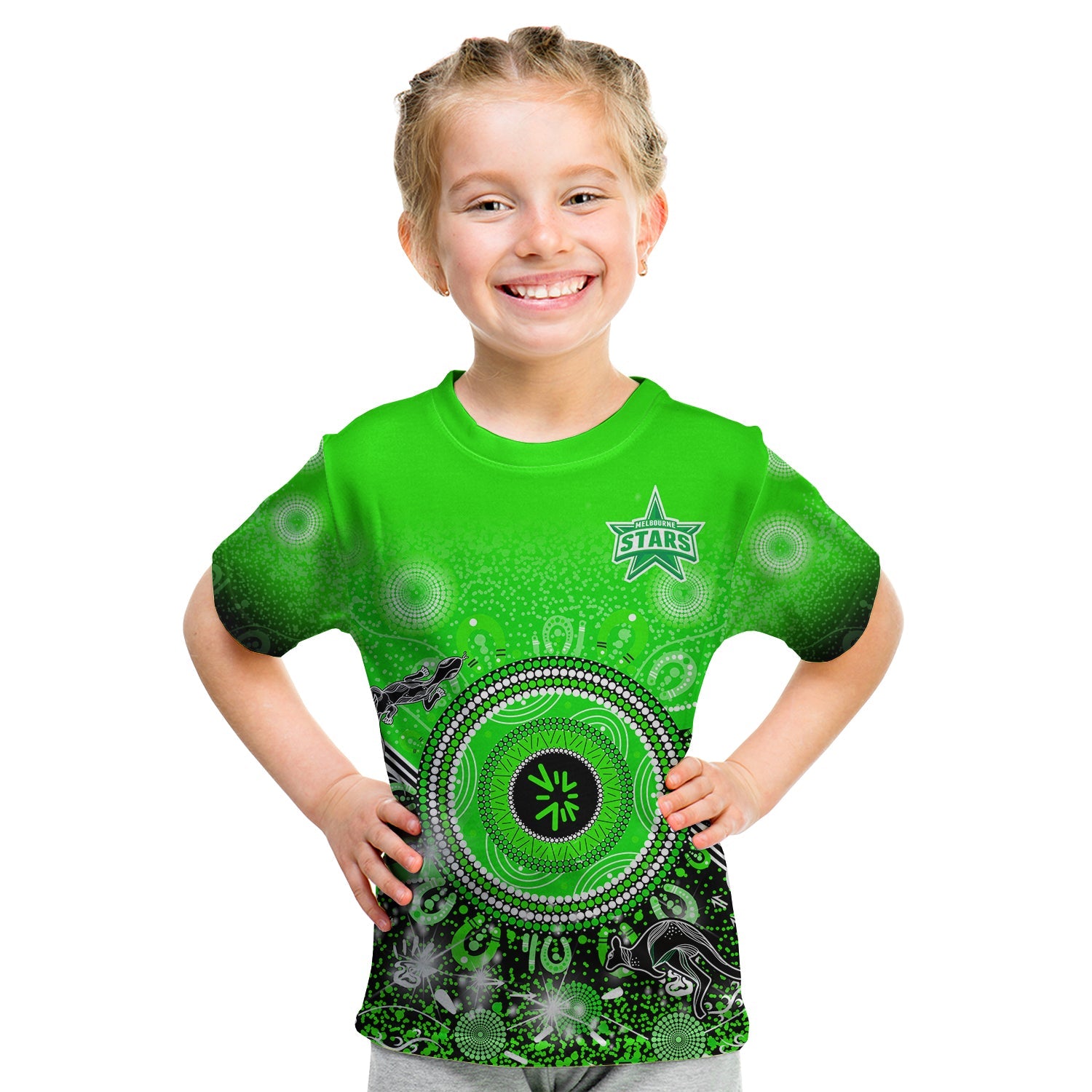 (Custom Text and Number) Melbourne Stars T Shirt KID Cricket Aboriginal - Vibe Hoodie Shop