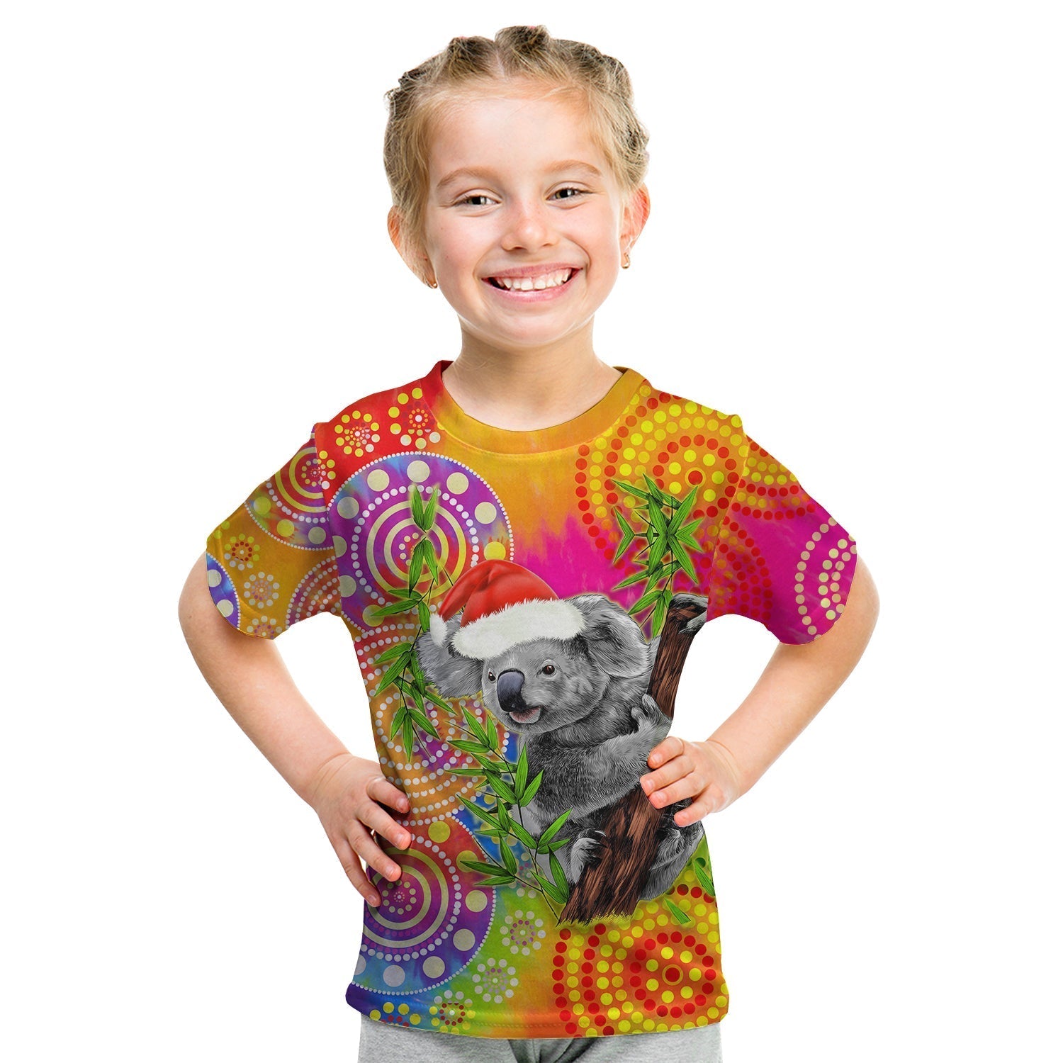 (Custom Personalised) Australia Koala Aboriginal T Shirt KID Rainbow Tie Dye Merry Christmas - Vibe Hoodie Shop