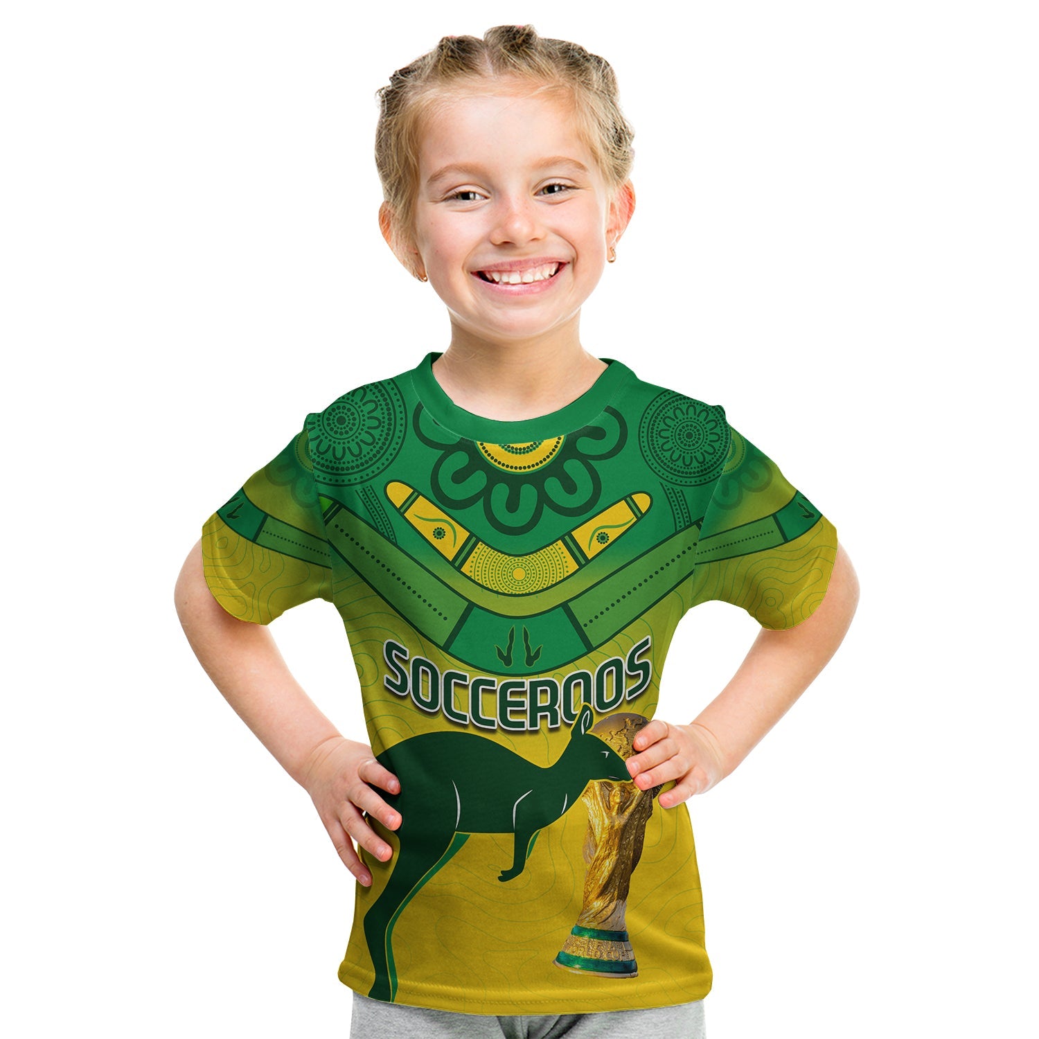 (Custom Text and Number) Australia Soccer T Shirt KID World Cup Socceroos We Are Champions - Vibe Hoodie Shop