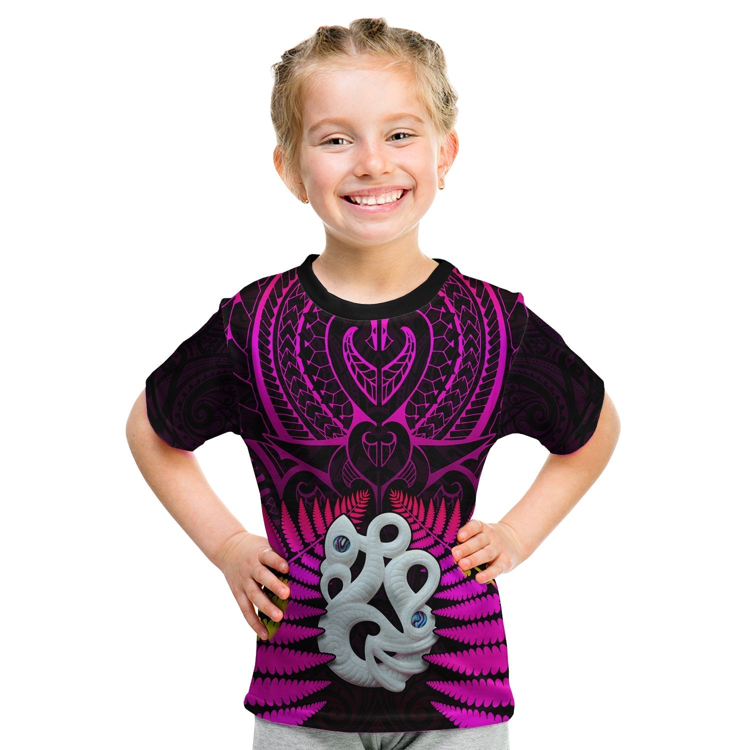 (Custom Text and Number) Aotearoa Fern T shirt KID New Zealand Hei Tiki Purple Style - Vibe Hoodie Shop