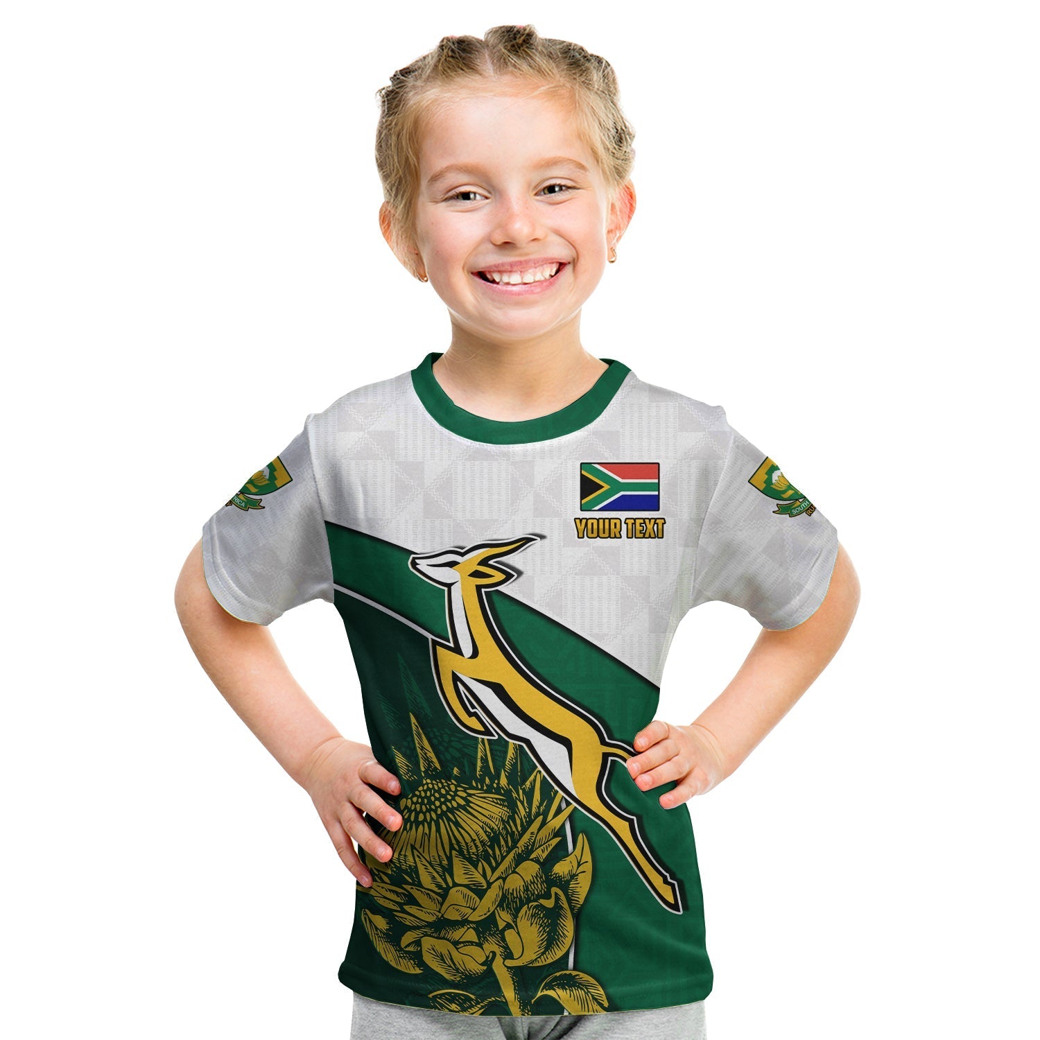 (Custom Personalised) South Africa Rugby T Shirt KID King Protea Proudly Springboks - Vibe Hoodie Shop