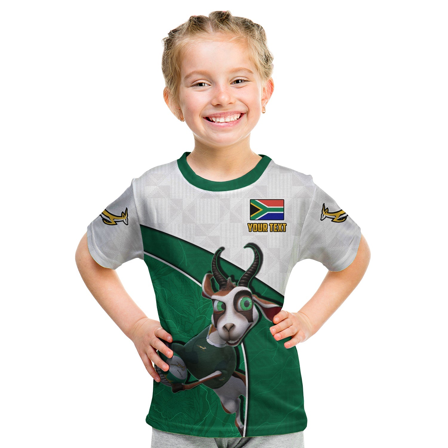 (Custom Personalised) South Africa Rugby T Shirt KID Proudly Springboks Cartoon Bokke African Pattern - Vibe Hoodie Shop