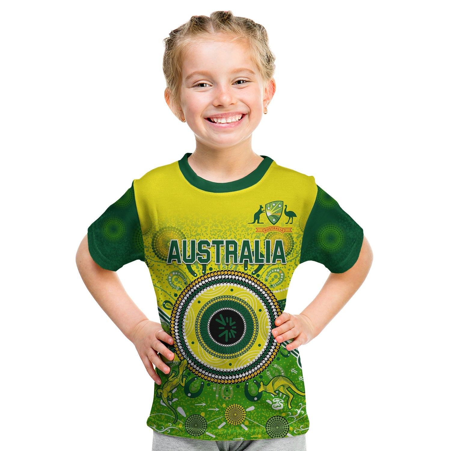 (Custom Text and Number) Australia Cricket T Shirt KID Aboriginal National Color Champion - Vibe Hoodie Shop