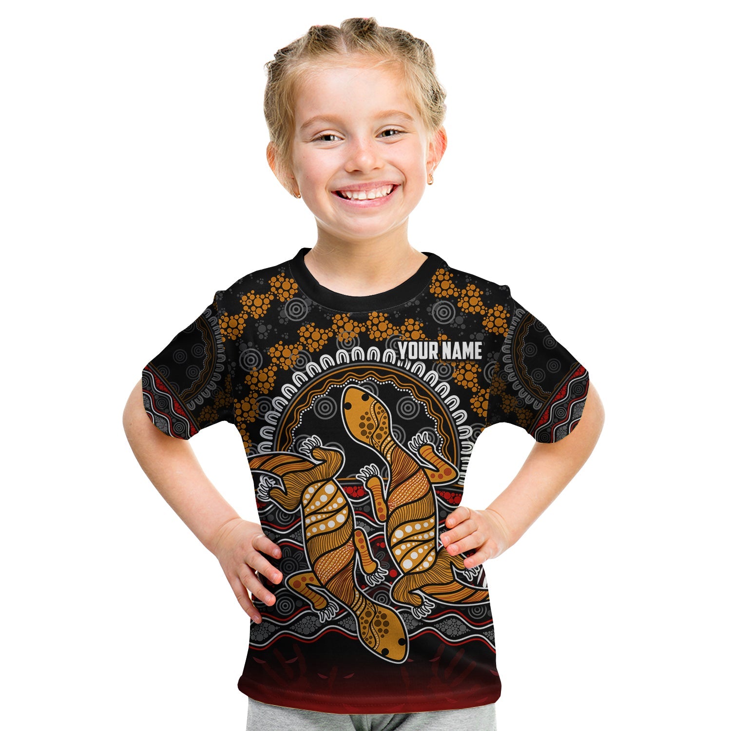 (Custom Personalised) Australia Valentine T Shirt KID Aboriginal Couple Lizards MY LOVE - Vibe Hoodie Shop