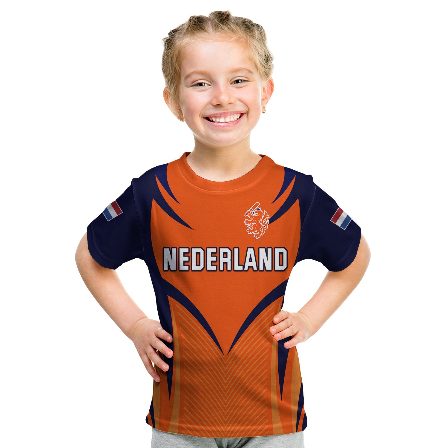 (Custom Text and Number) Netherlands Cricket T Shirt KID T20 World Cup Nederland Lion - Vibe Hoodie Shop