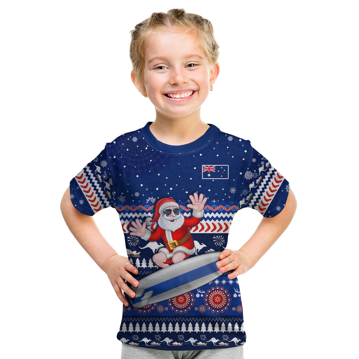 Australia Christmas T Shirt Aussie Aboriginal Santa Claus is Surfing with Kangaroo - Vibe Hoodie Shop