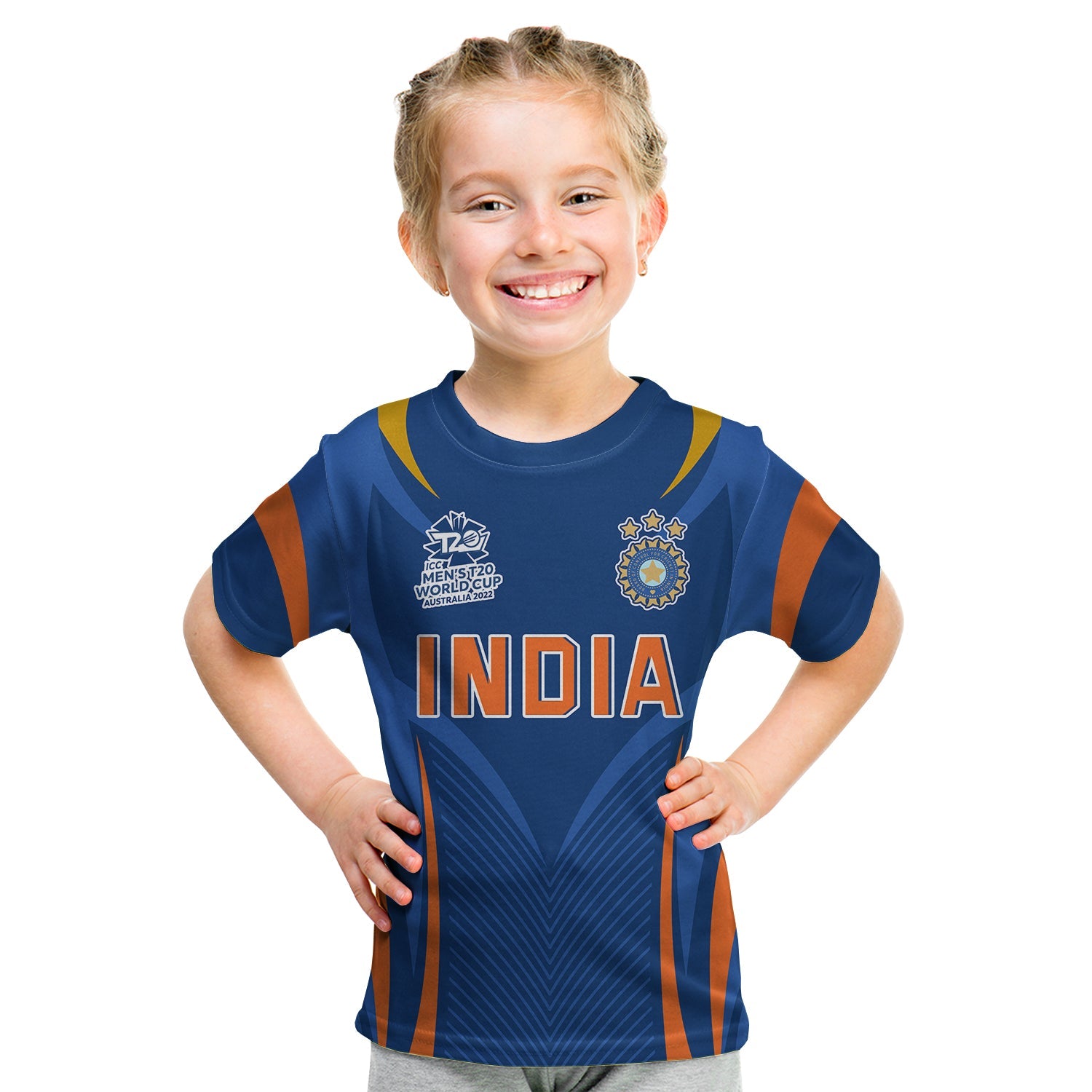 (Custom Text and Number) India Cricket T Shirt KID Go Champions Men in Blue - Vibe Hoodie Shop