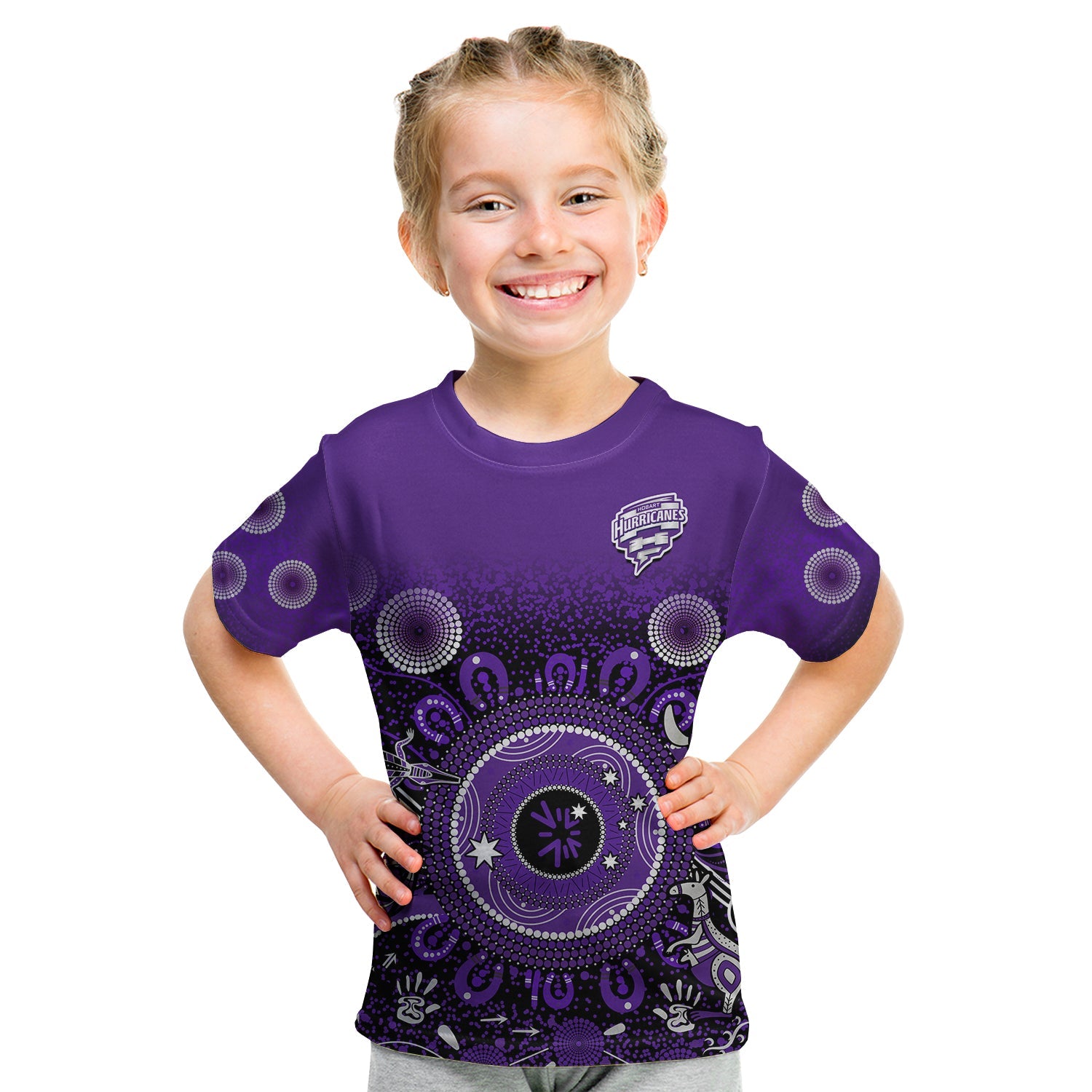 (Custom Text and Number) Hobart Hurricanes T Shirt KID Cricket Aboriginal - Vibe Hoodie Shop