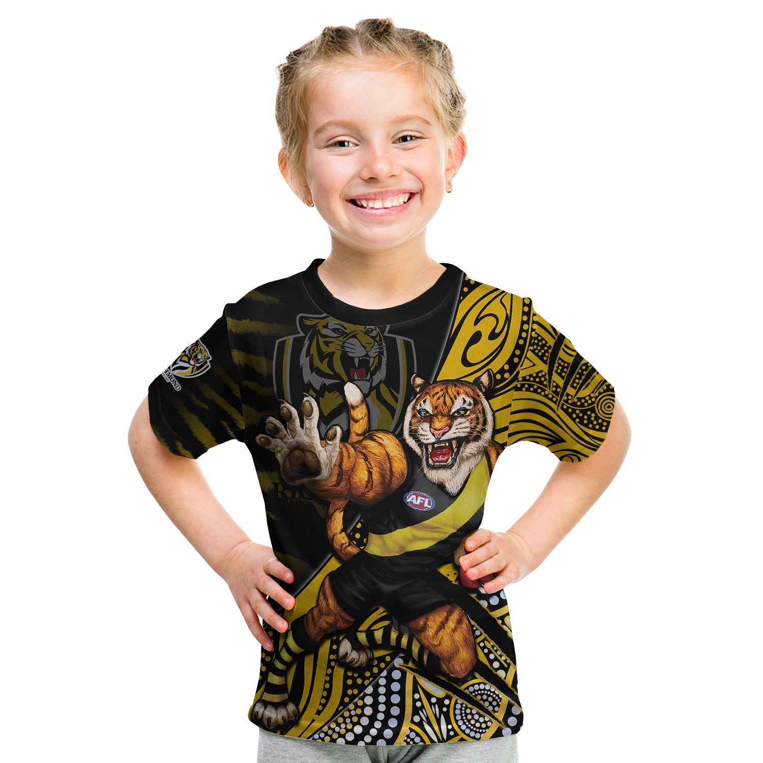 (Custom Text and Number) Richmond Football T Shirt KID Aboriginal Go The Tigers Mascot - Vibe Hoodie Shop