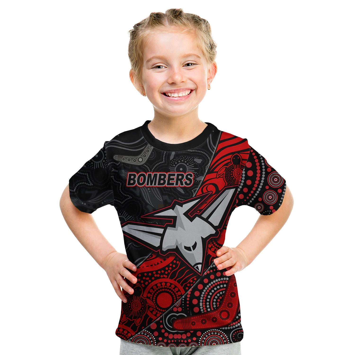 (Custom Text and Number) Bombers Football T Shirt KID Essendon Aboriginal - Vibe Hoodie Shop