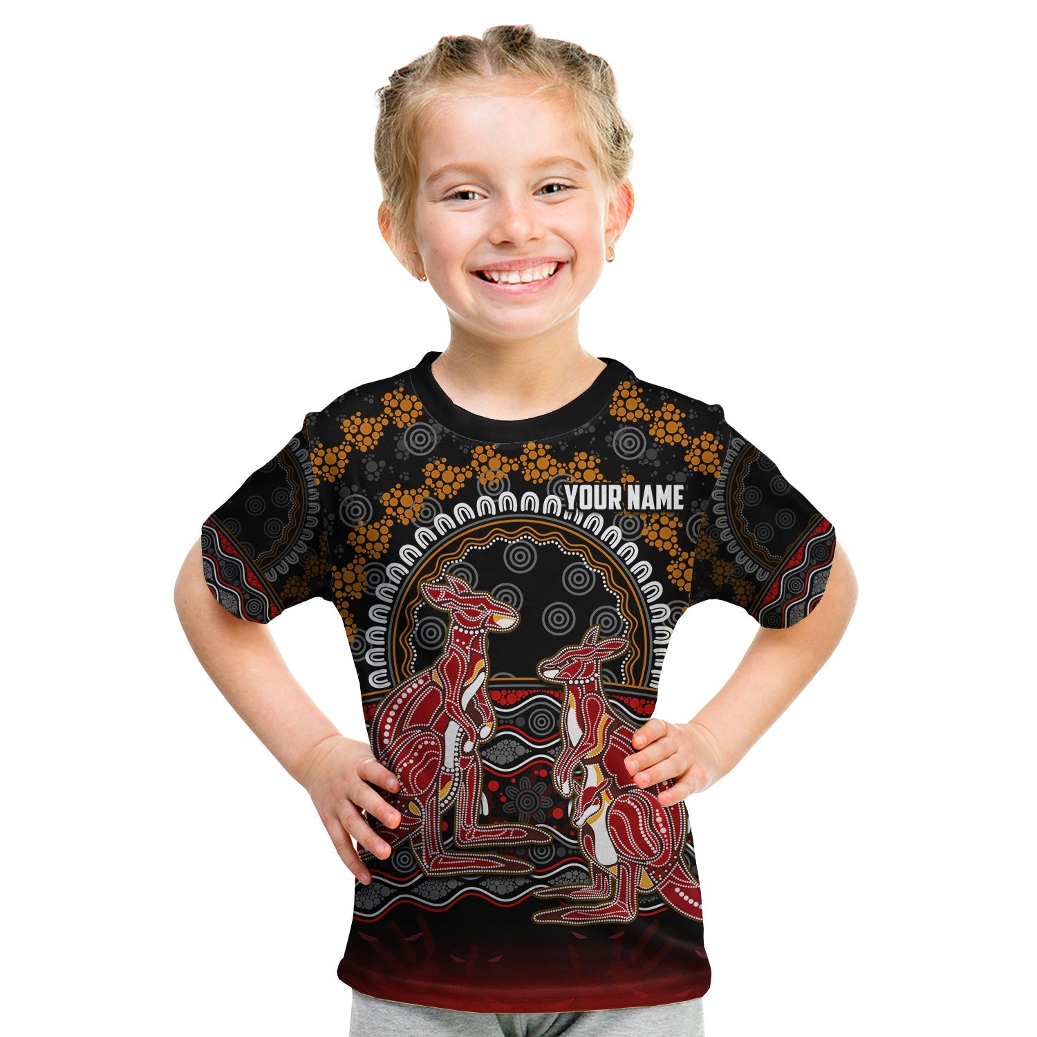 (Custom Personalised) Australia Valentine T Shirt KID Aboriginal Couple Kangaroos MY LOVE - Vibe Hoodie Shop