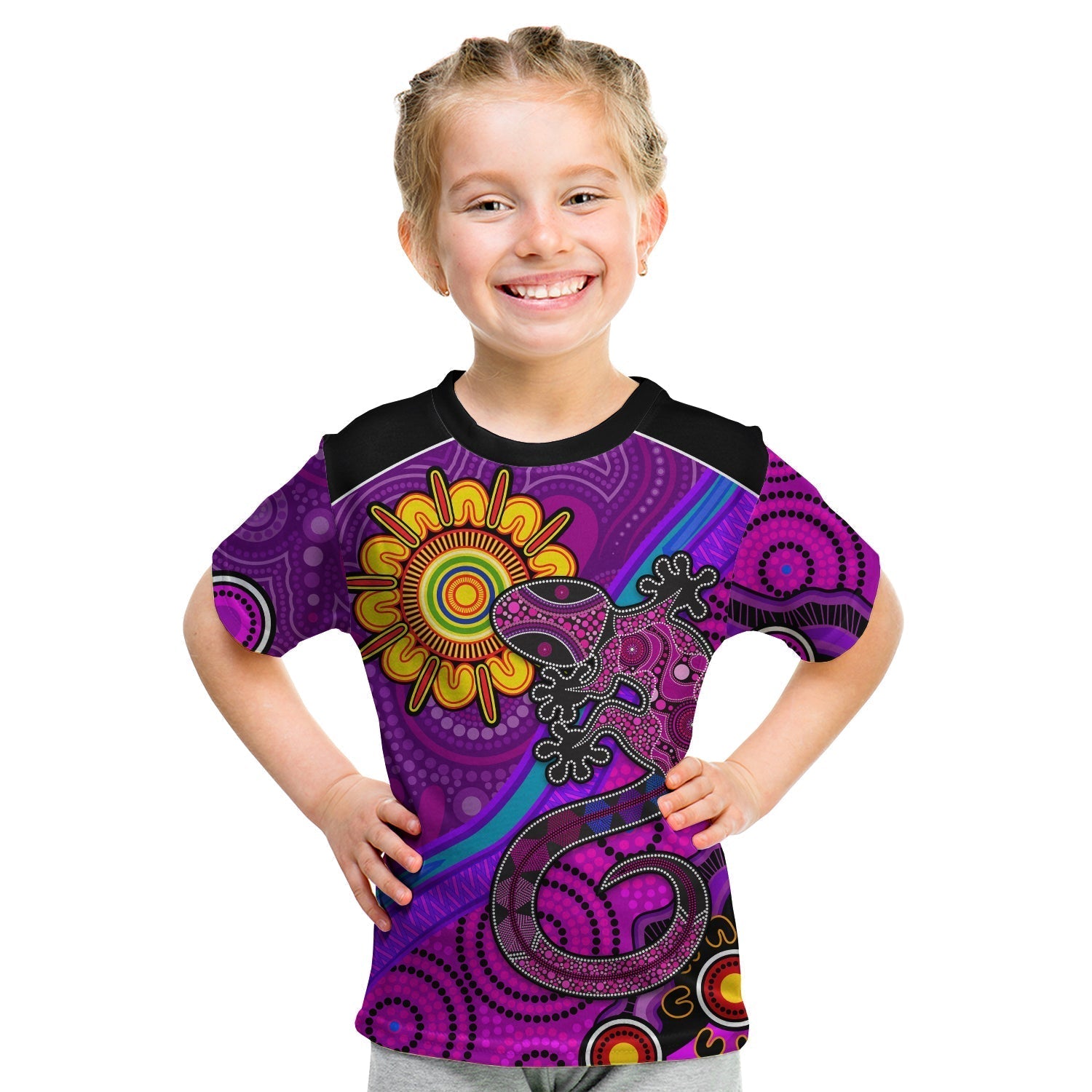 (Custom Text and Number) Australia Lizard and Sun T Shirt Aboriginal Art Purple - Vibe Hoodie Shop