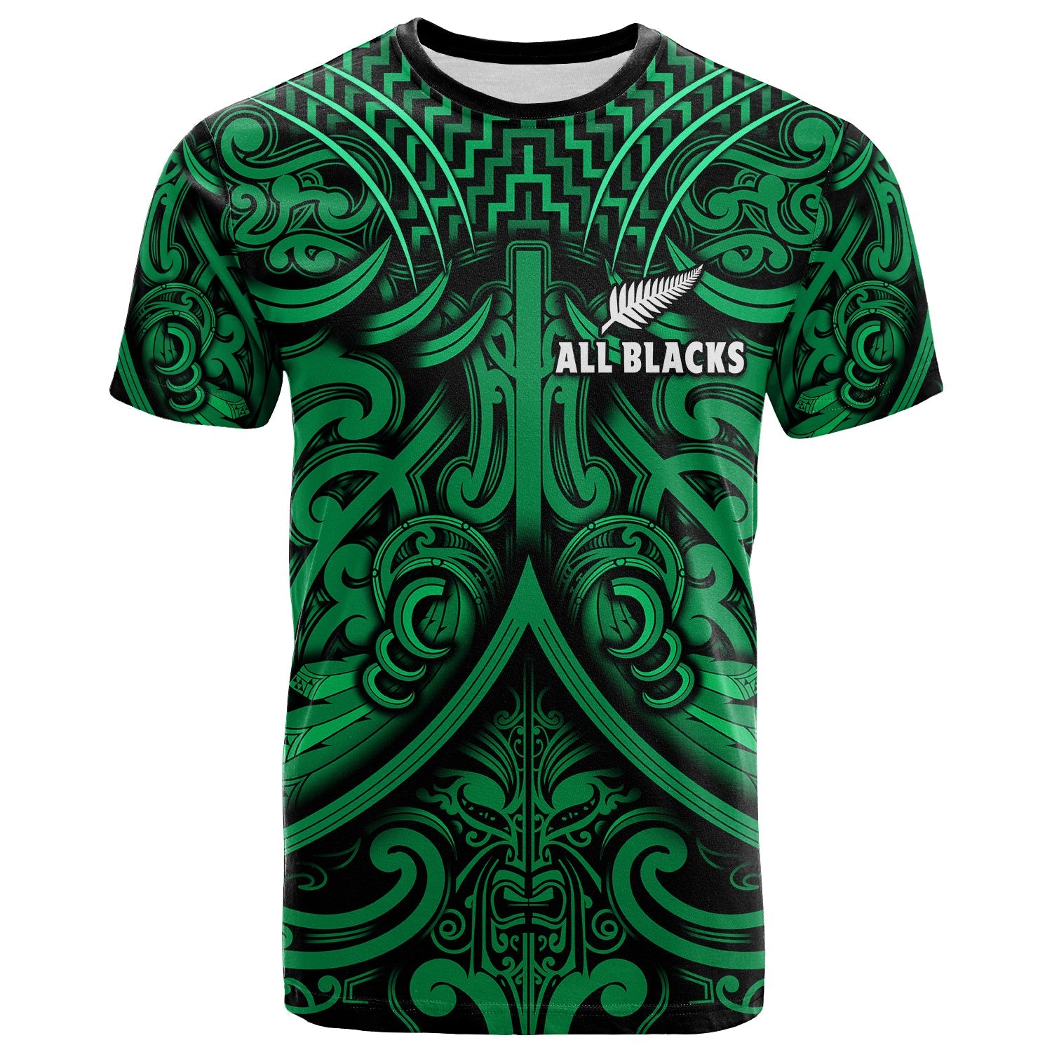 New Zealand Silver Fern Rugby T Shirt All Black Green NZ Maori Pattern - Vibe Hoodie Shop