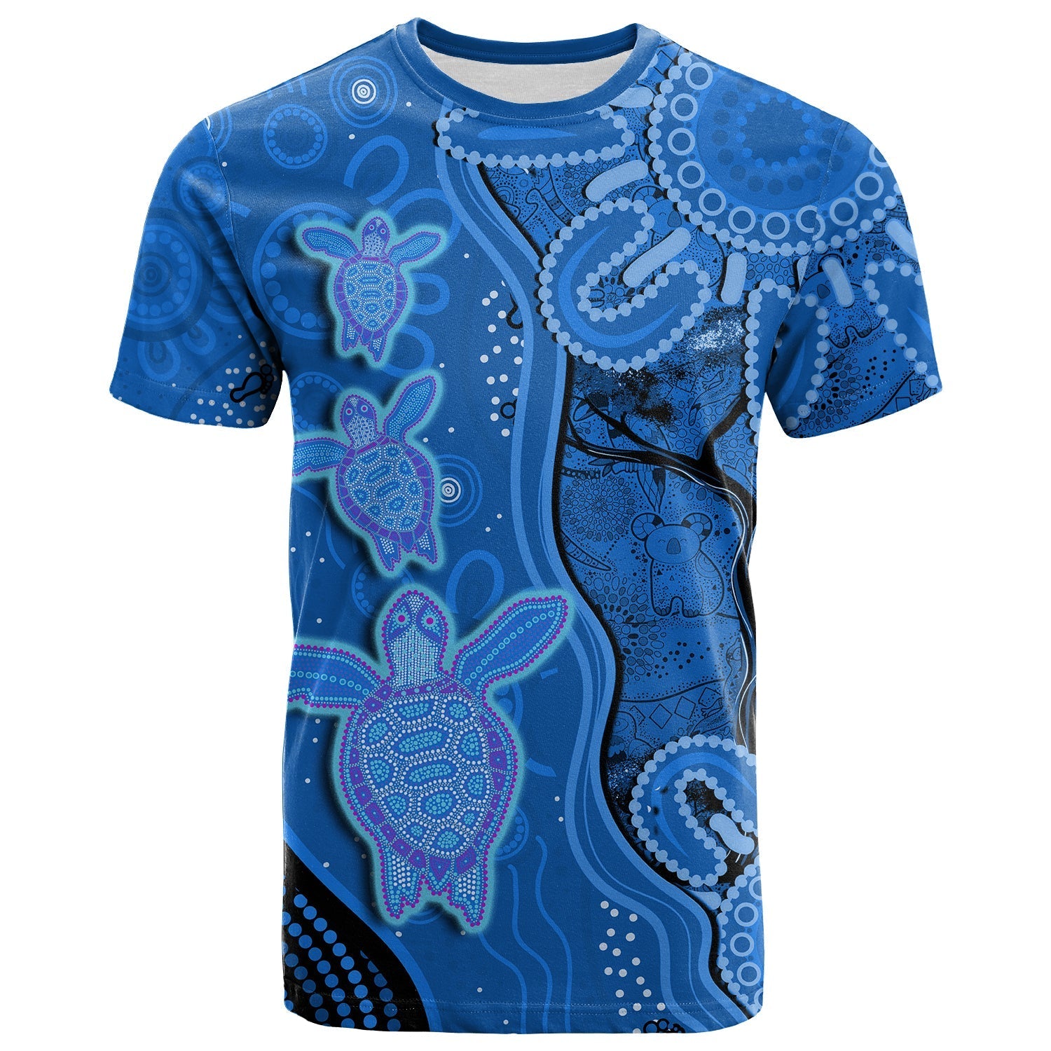 (Custom Text And Number) Australian Aboriginal Art T shirt Aussie Turtle Blue Version - Vibe Hoodie Shop