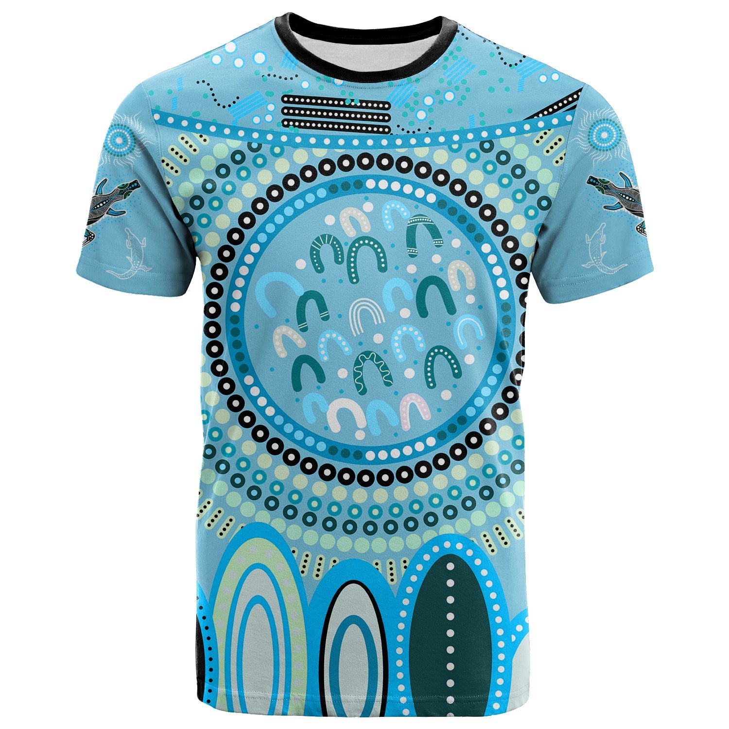 (Custom Text and Number) Aboriginal Stand Up T Shirt Circle Dot with Lizard Version Blue - Vibe Hoodie Shop