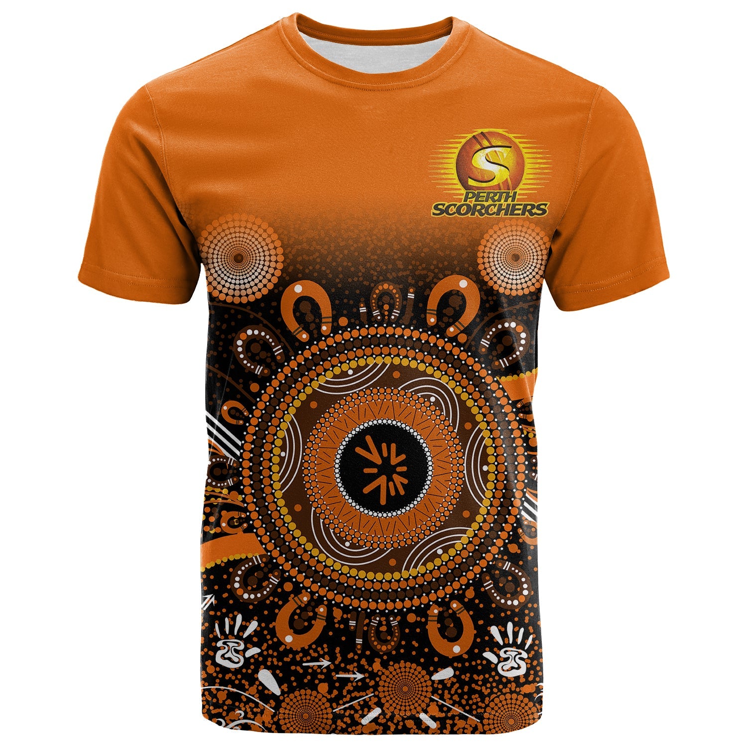 (Custom Text and Number) Perth Scorchers T Shirt Aboriginal Sunshine - Vibe Hoodie Shop