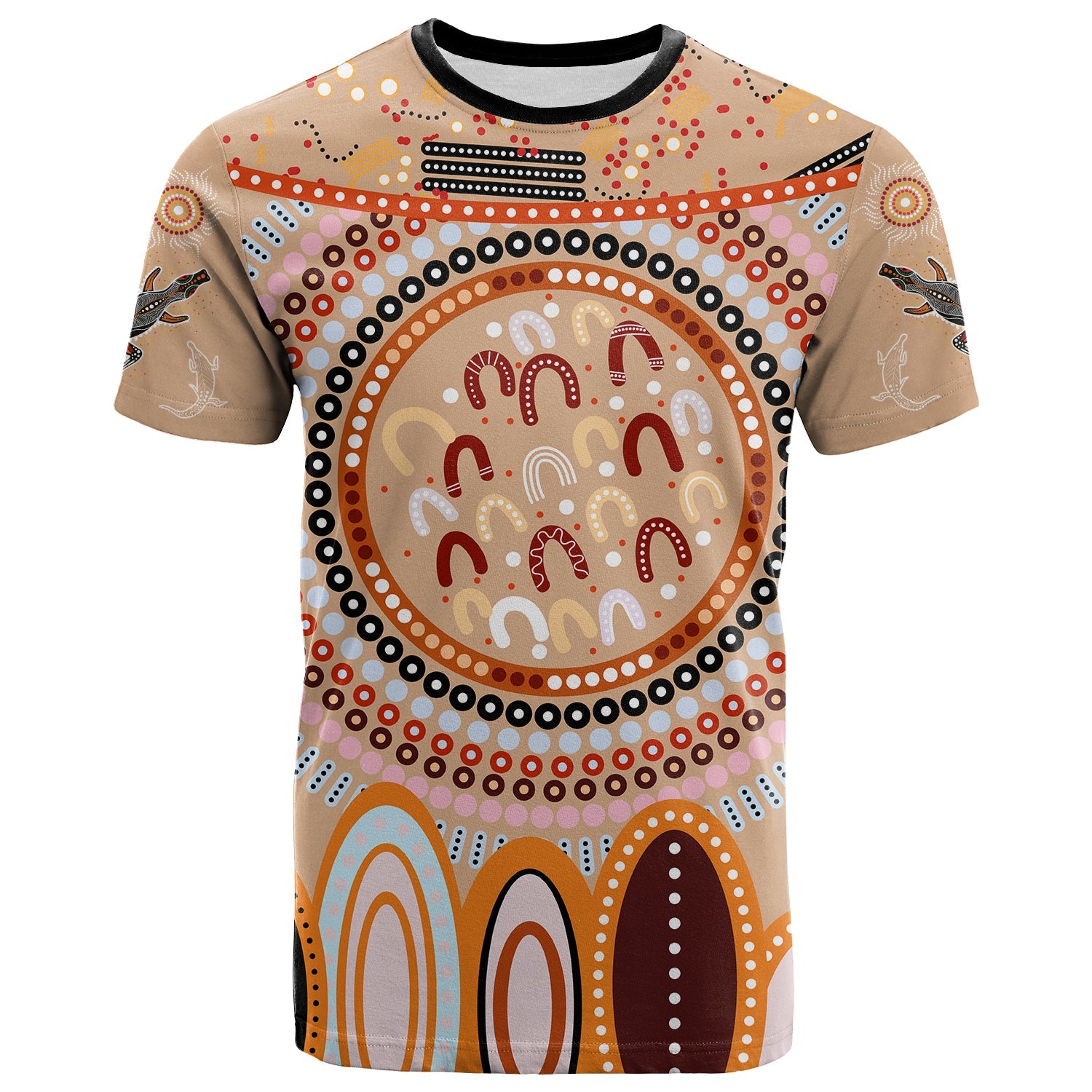 (Custom Text and Number) Aboriginal Stand Up T Shirt Circle Dot with Lizard Version PeachPuff - Vibe Hoodie Shop