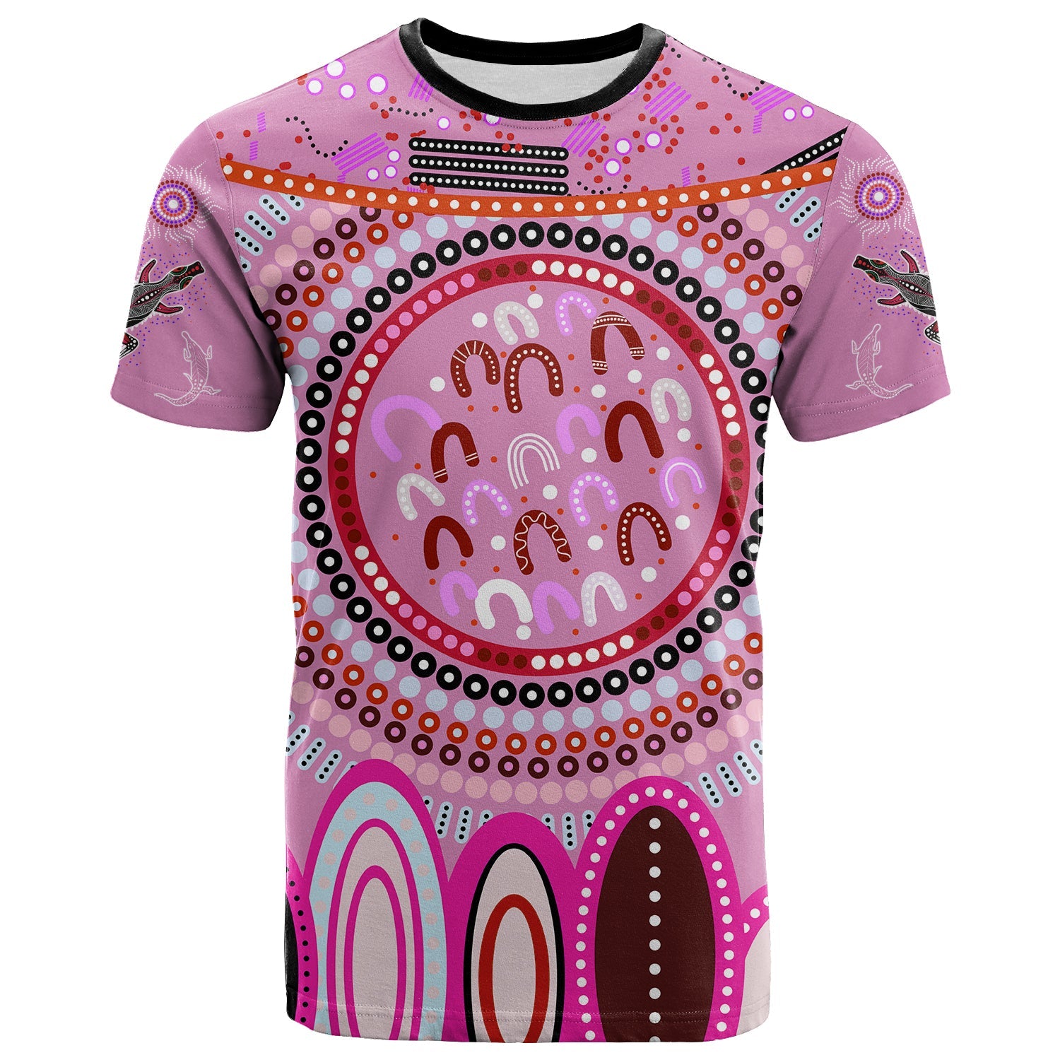 (Custom Text and Number) Aboriginal Stand Up T Shirt Circle Dot with Lizard Version Pink - Vibe Hoodie Shop