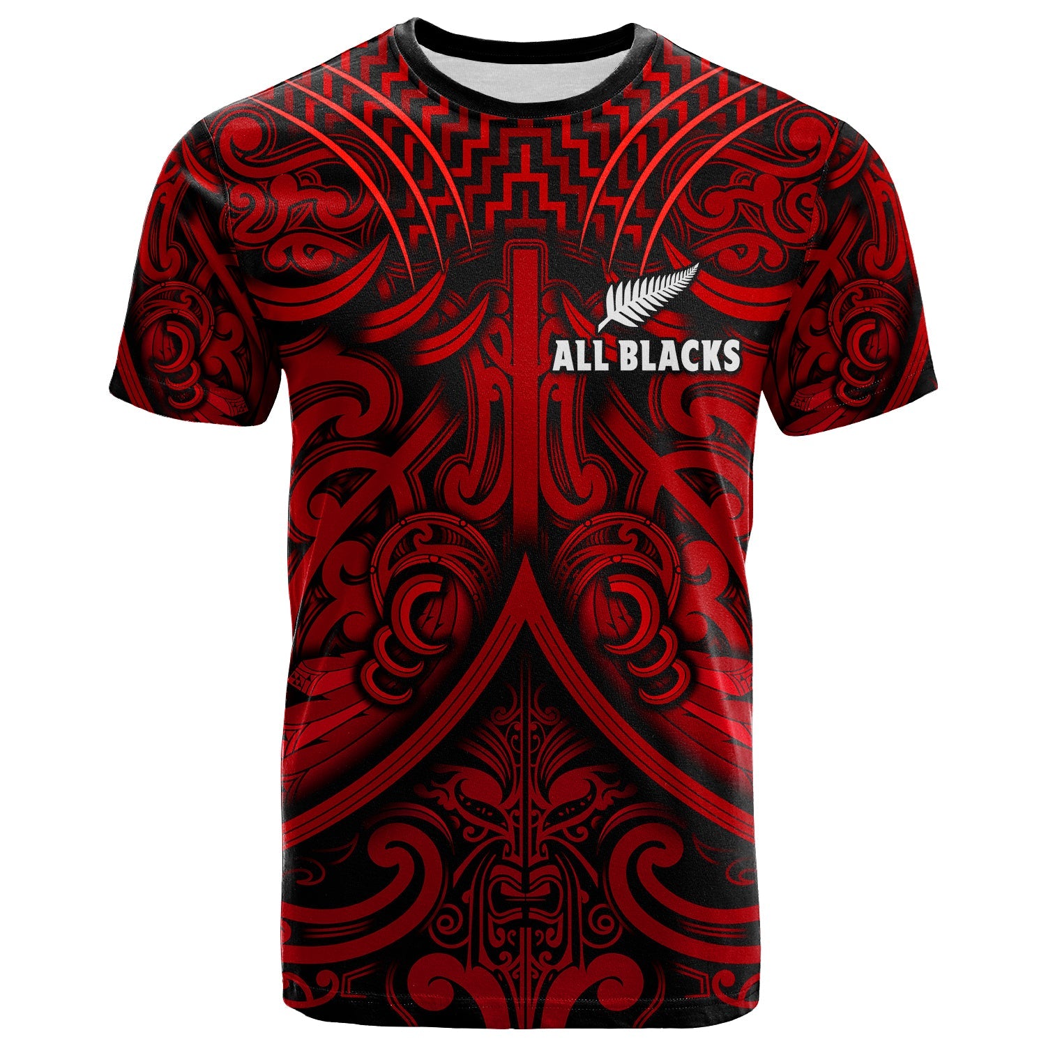 New Zealand Silver Fern Rugby T Shirt All Black Red NZ Maori Pattern - Vibe Hoodie Shop