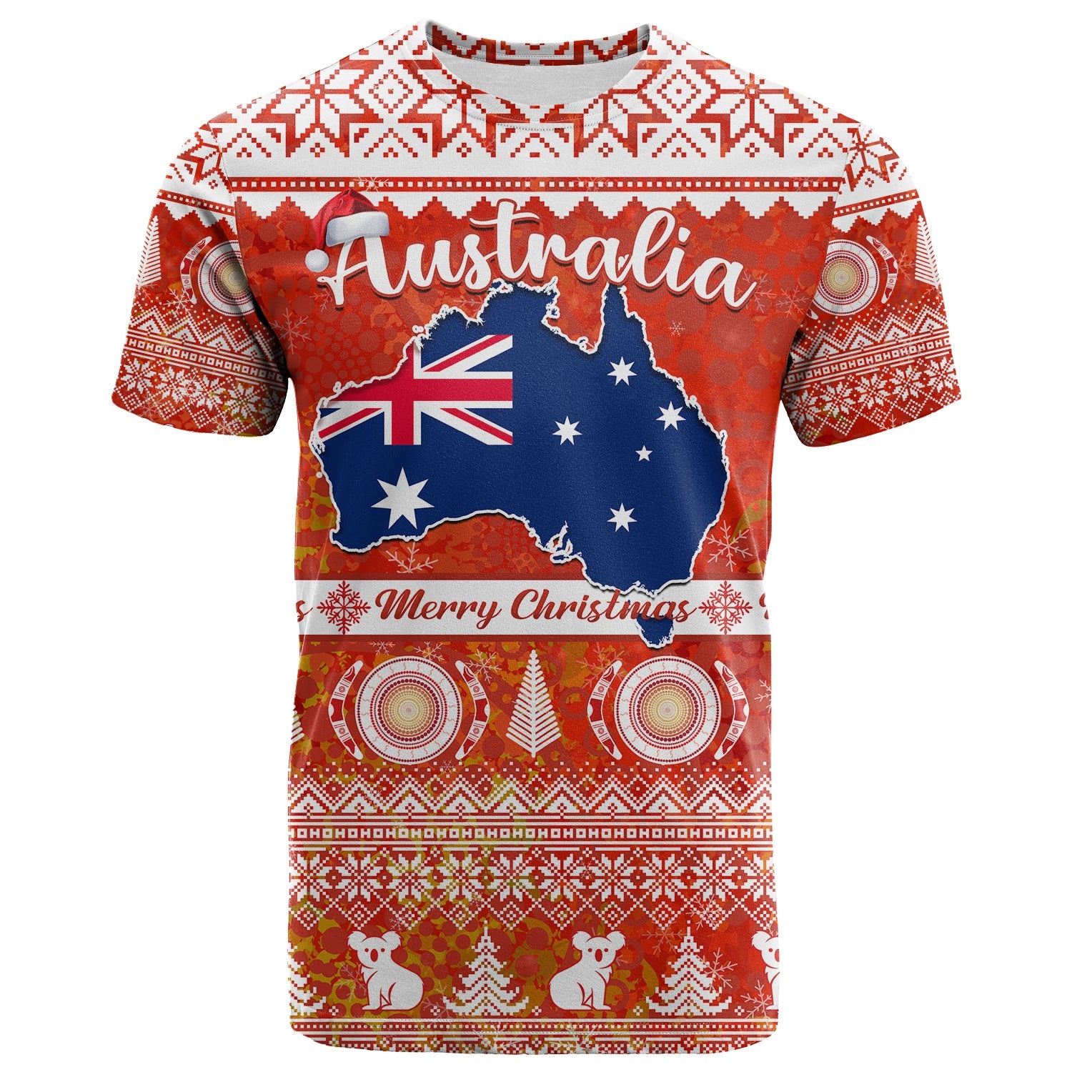 (Custom Personalised) Australia T Shirt Australian Map Aboriginal Painting Merry Christmas - Vibe Hoodie Shop