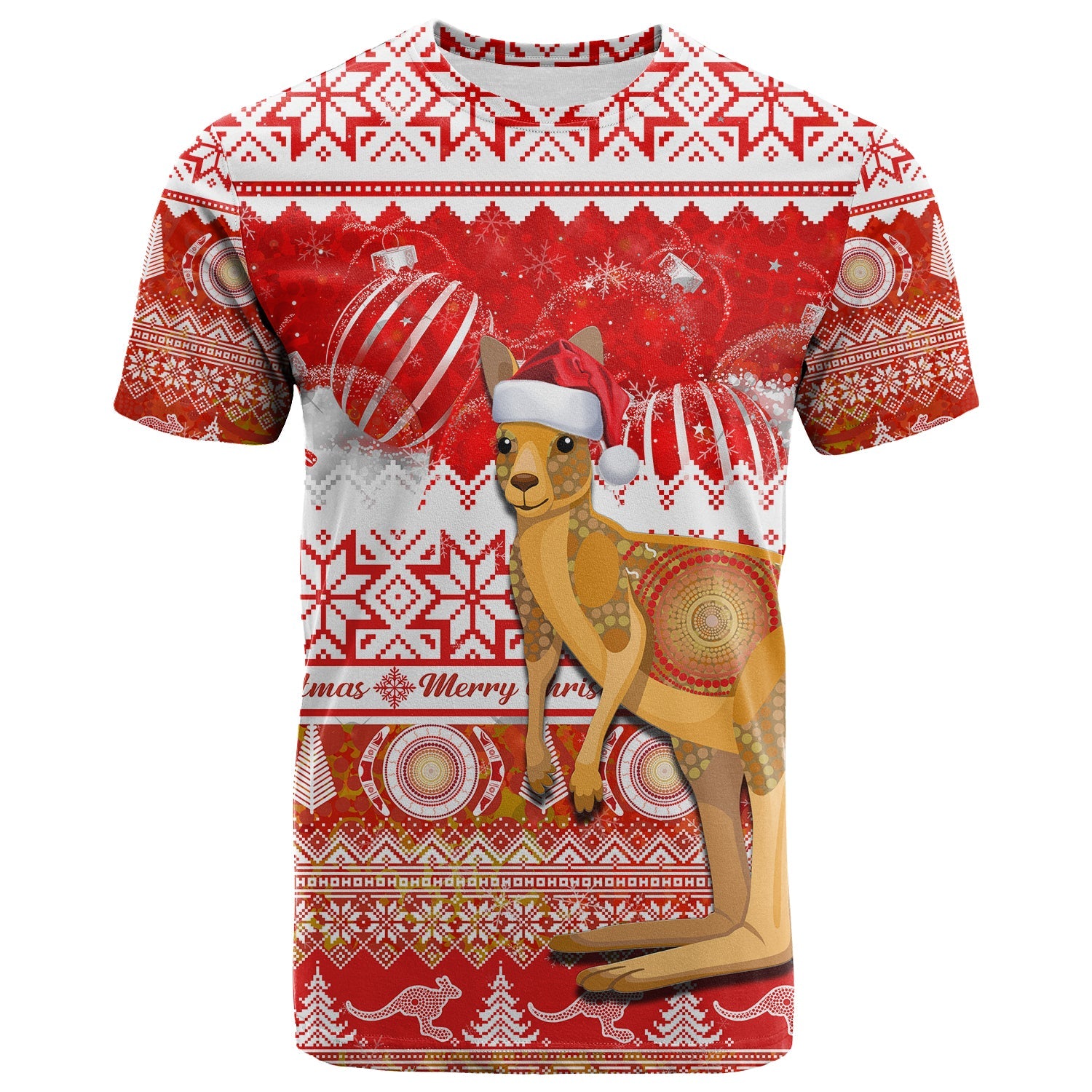 Australia T Shirt Kangaroo Aboriginal Painting Merry Christmas - Vibe Hoodie Shop