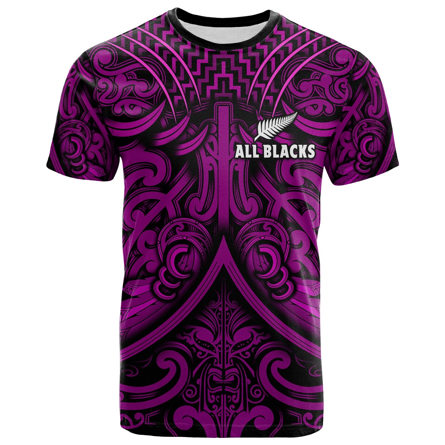New Zealand Silver Fern Rugby T Shirt All Black Purple NZ Maori Pattern - Vibe Hoodie Shop